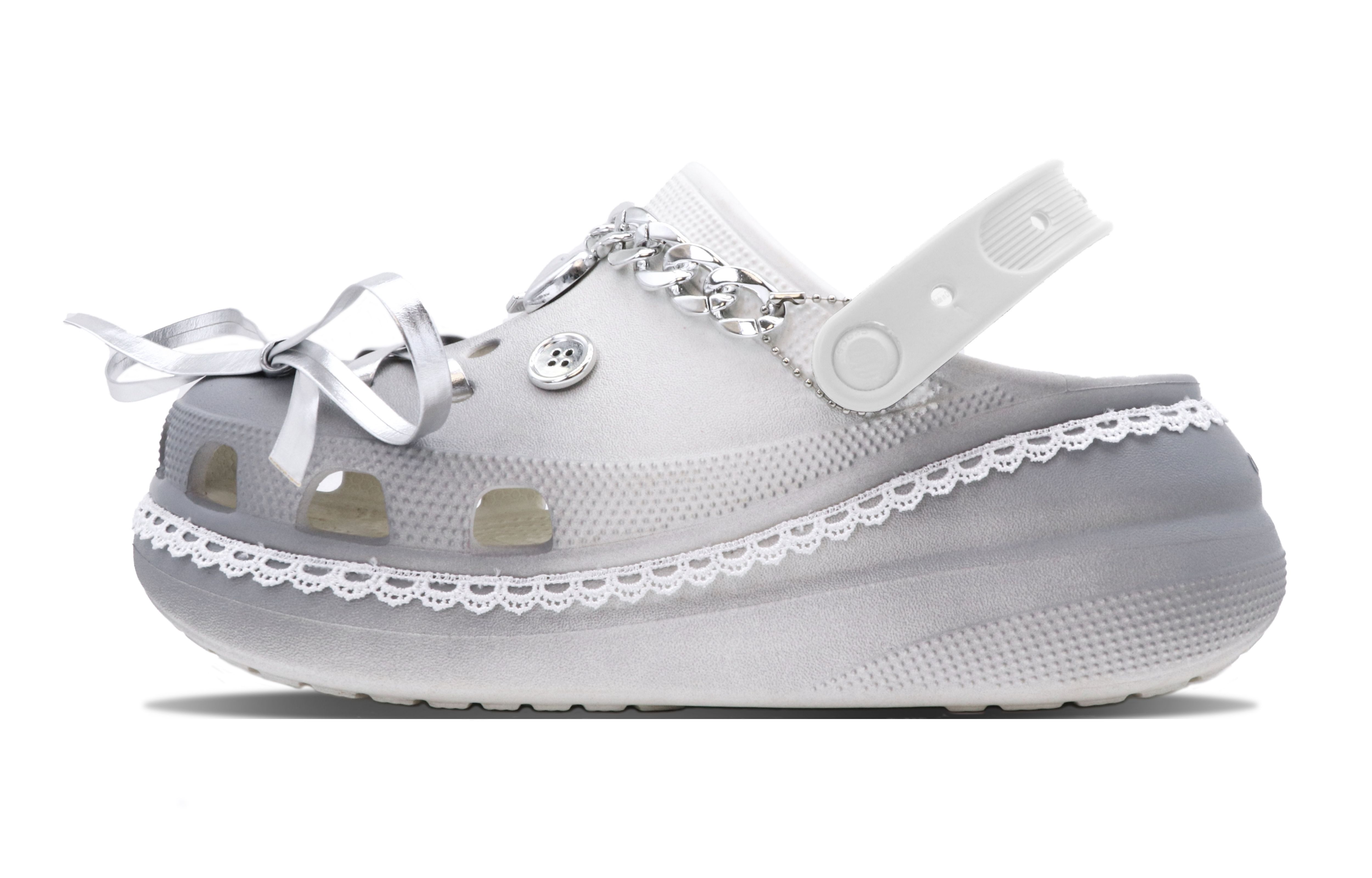 Custom Crocs Crush Clog Silver Spring Comfortable Sandals Gray White 207521-100 (Team147-Silver Mountain Spring)