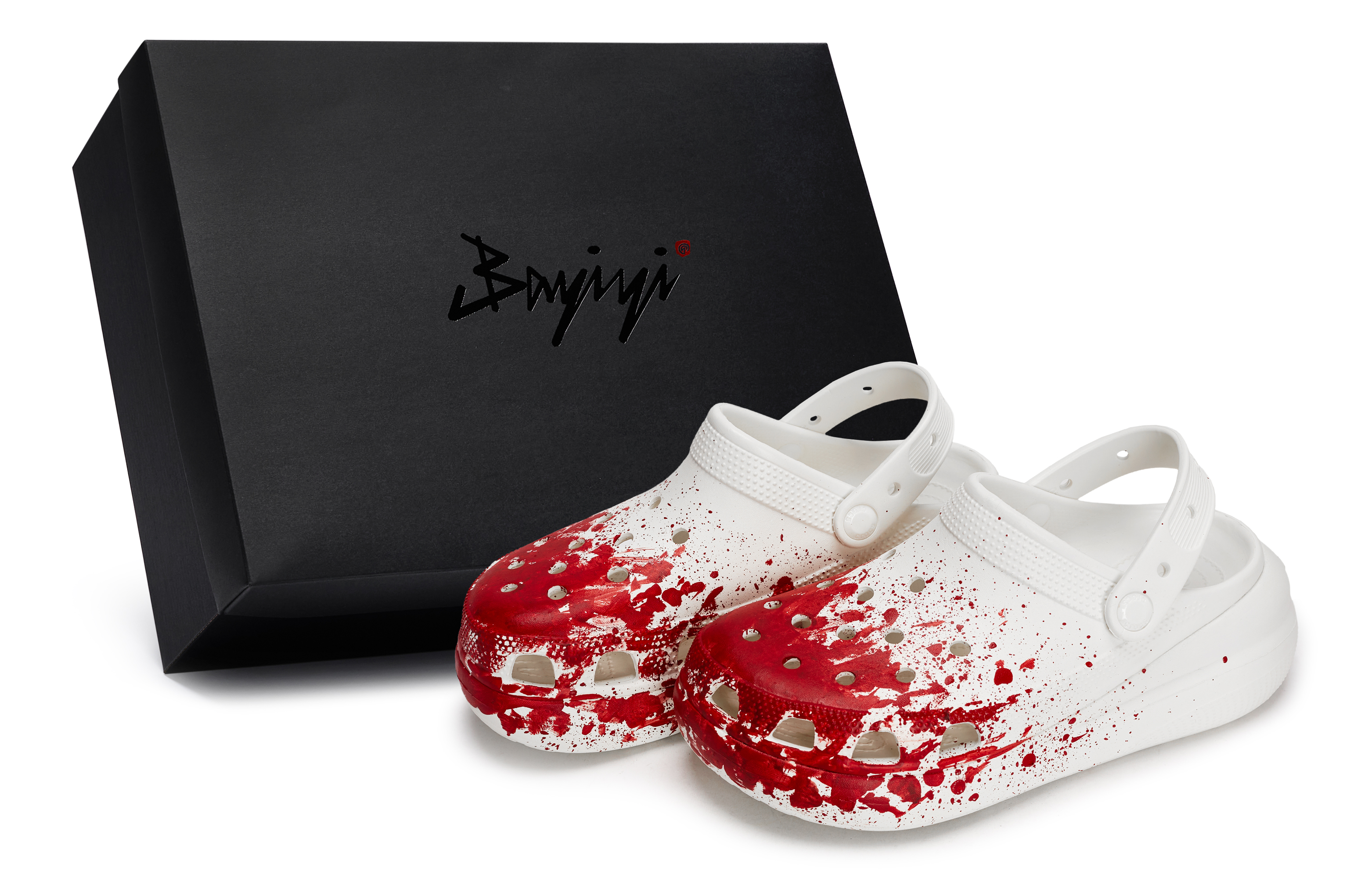 Custom Crocs Crush Clog White/Red Splatter Fluid Design Gift Box Edition. 207521-100 (Team80 - Men's and Women's Investigation Scene S-BOX)