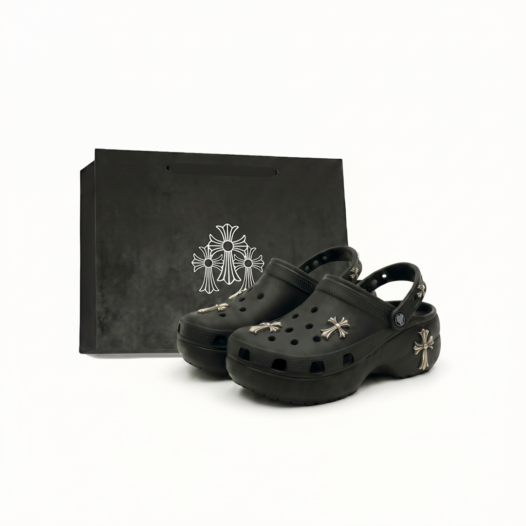 Custom Crocs Metallic Punk Gothic Platform Clogs Stylish Comfort Shoes 206750-001 (Team1583-Gothic Cross)