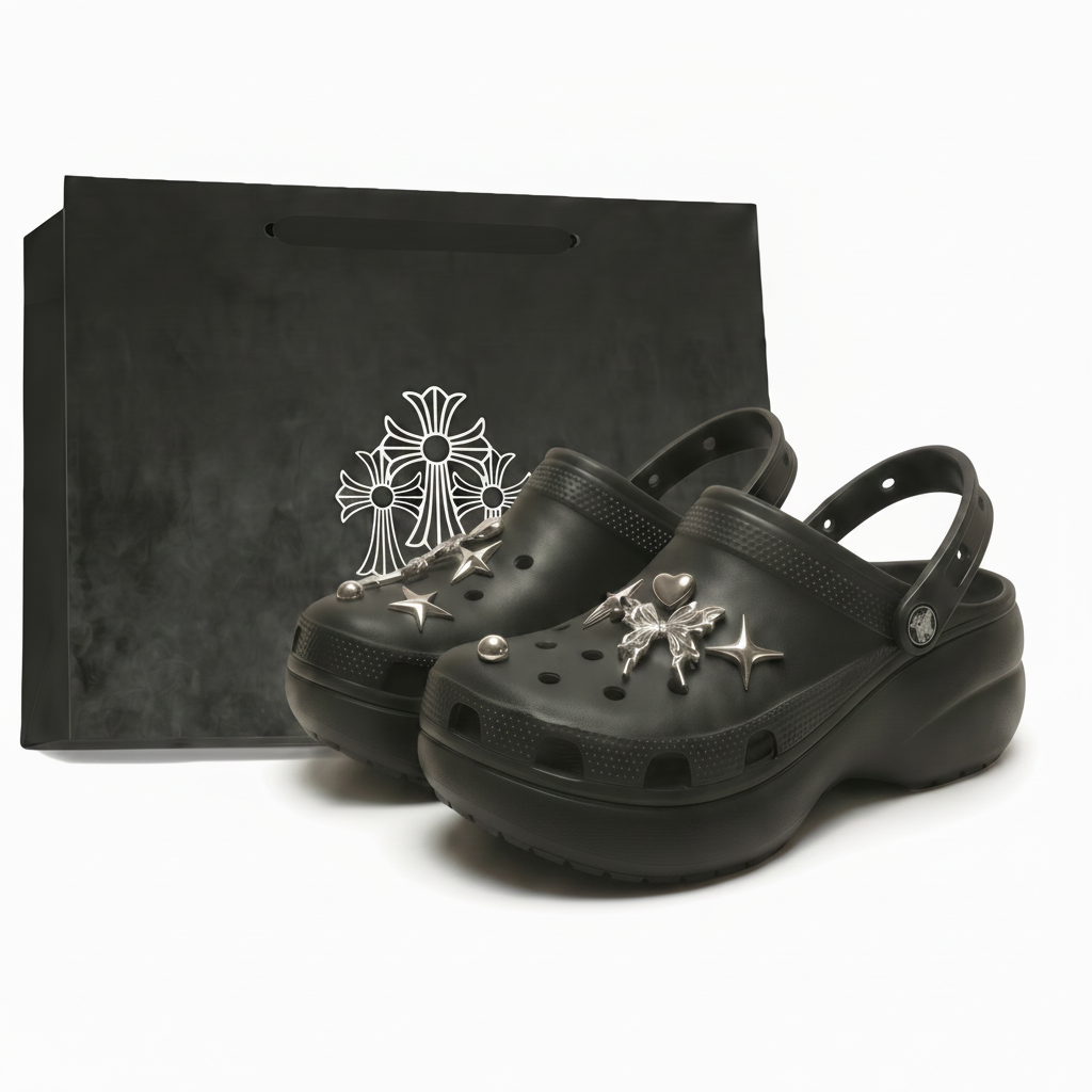 Custom Crocs Punk Metallic Butterfly Star Platform Clogs Trendy Gift Idea 206750-001 (Team1583 - Butterfly Stars)