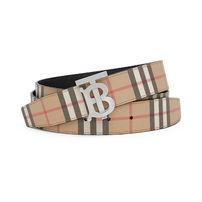 Custom Engravable Burberry Vintage Check TB Monogram Belt Beige for Men 3.5cm 80219571
