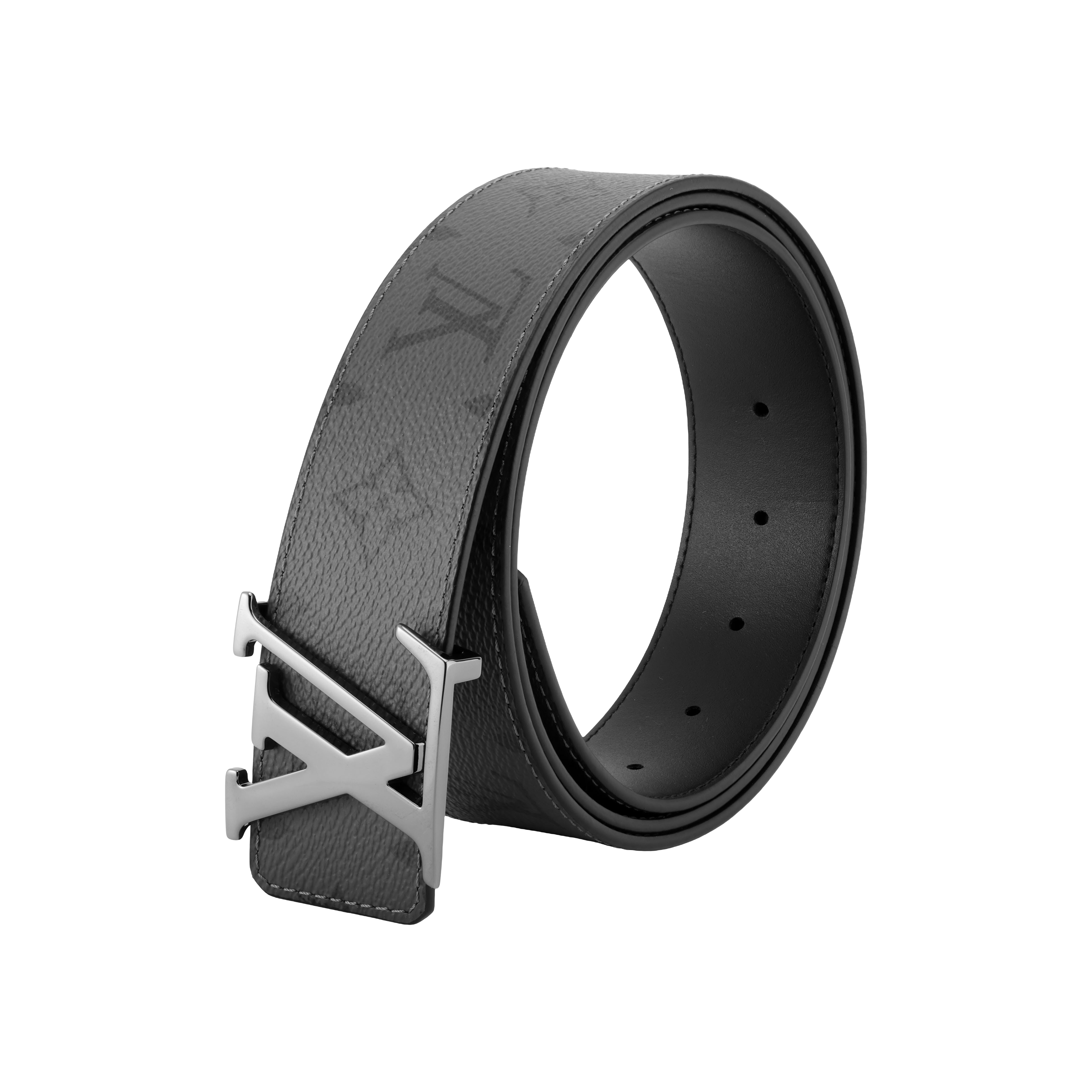 Shop Cinturón Reversible Personalizado Louis Vuitton Monogram Lona Negra/Gris 4cm. M0285