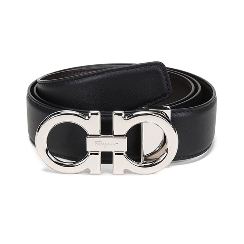 Custom Engraving FERRAGAMO Reversible Silver Buckle Leather Belt Brown/Black 679710-0686671