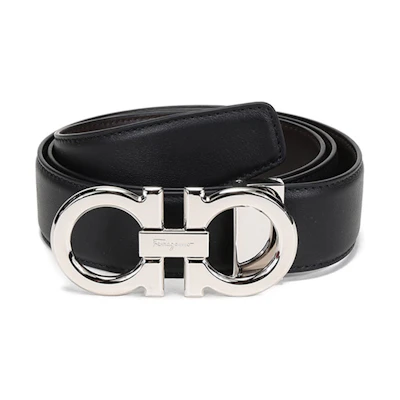 Custom Engraving FERRAGAMO Reversible Silver Buckle Leather Belt Brown/Black 679710-0686671