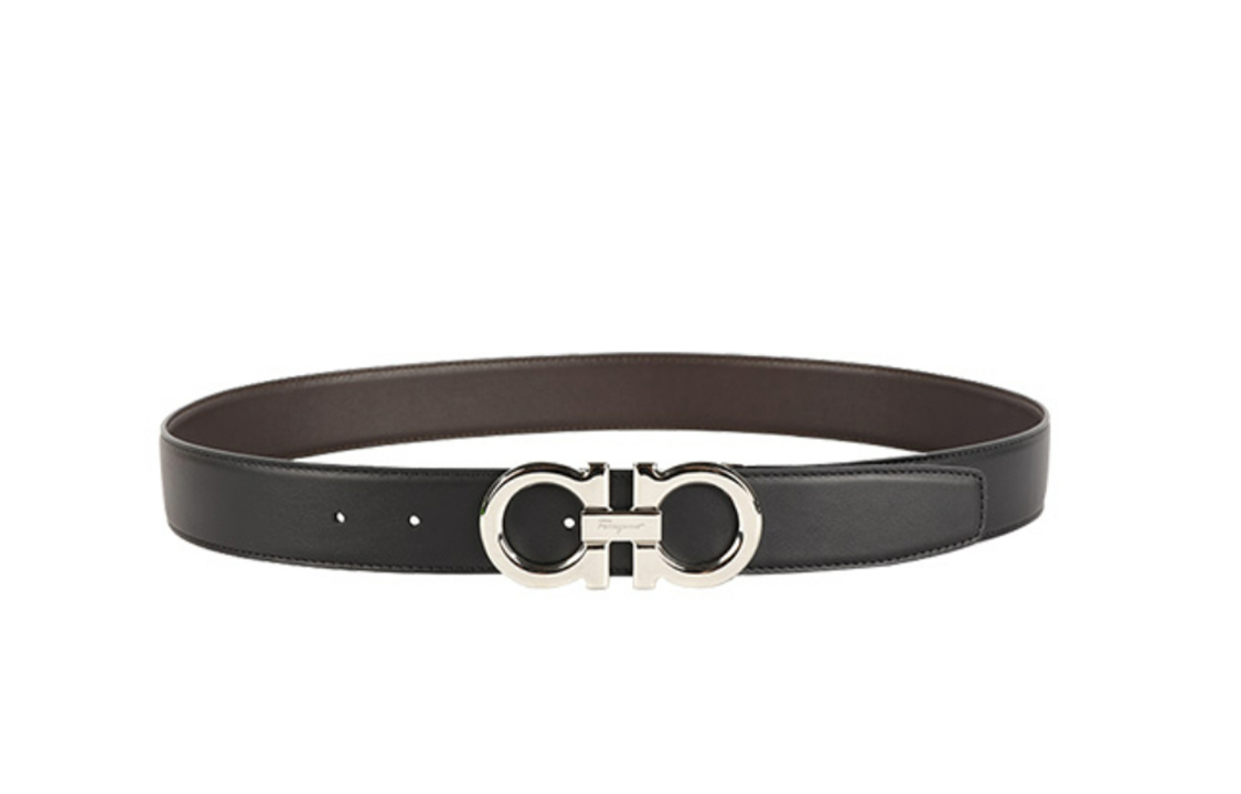 Details for Tali Pinggang Kulit FERRAGAMO Buckle Perak Boleh Balik Ukiran Custom Coklat/Hitam 679710-0686671