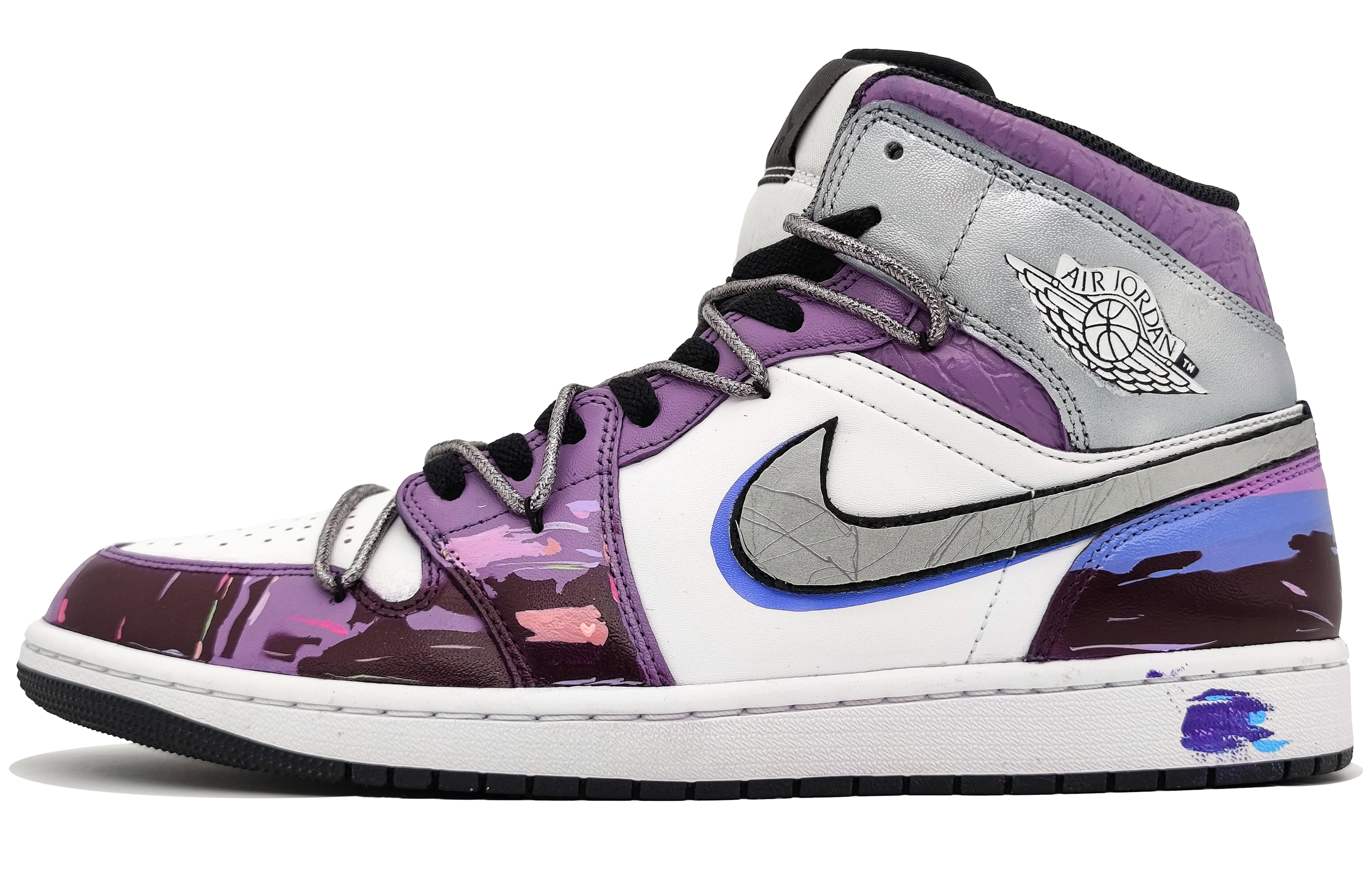 Custom Jordan Air Jordan 1 Cyberpunk Y2K Purple Neon Retro Mid Basketball Shoes. FB9911-001 (Team400 - Men's Fantasy Neon Purple)