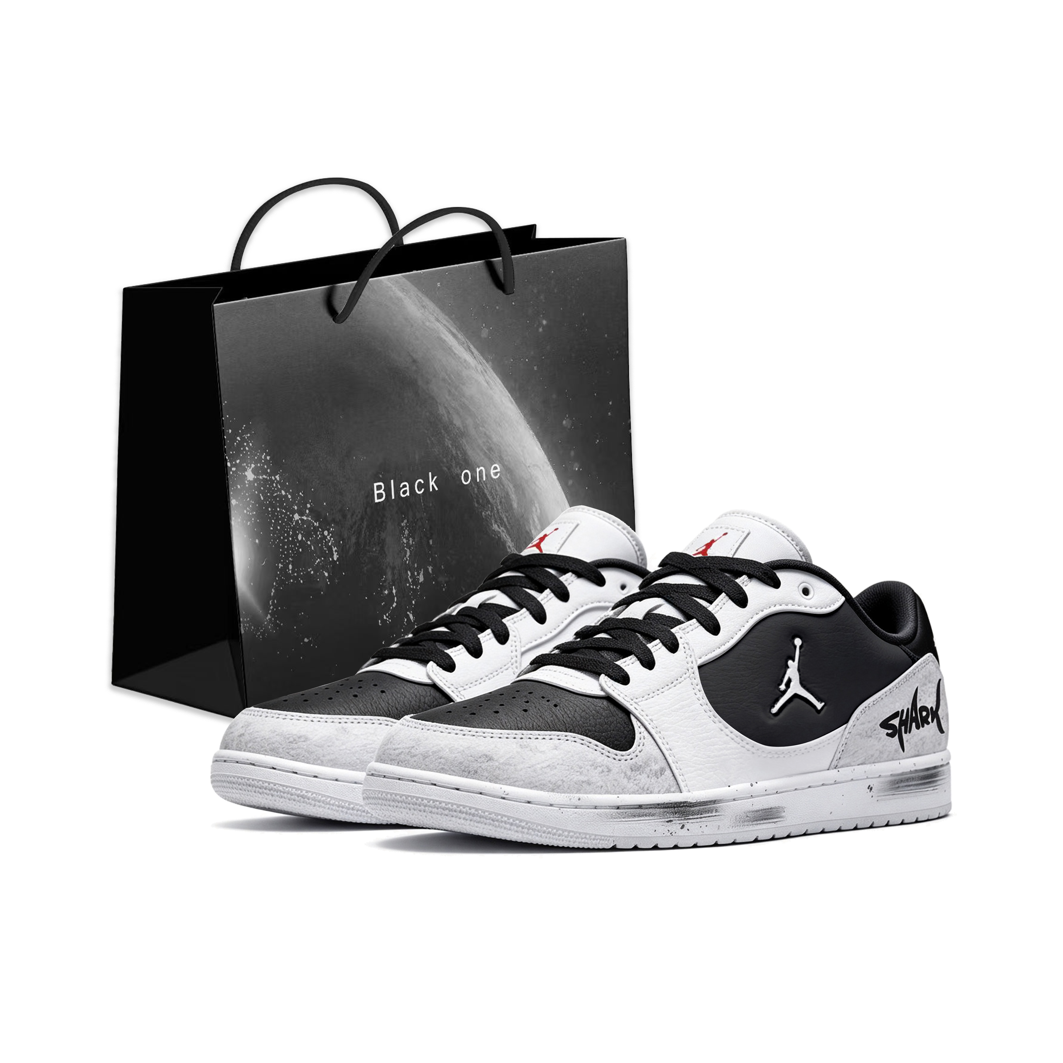 Custom Jordan Court Connect AJ1 Splatter Shark Shadow Low-Top Retro Basketball Shoes. IQ5698-101 (Team2231-AJ1 Ink Splash Shark Shadow)
