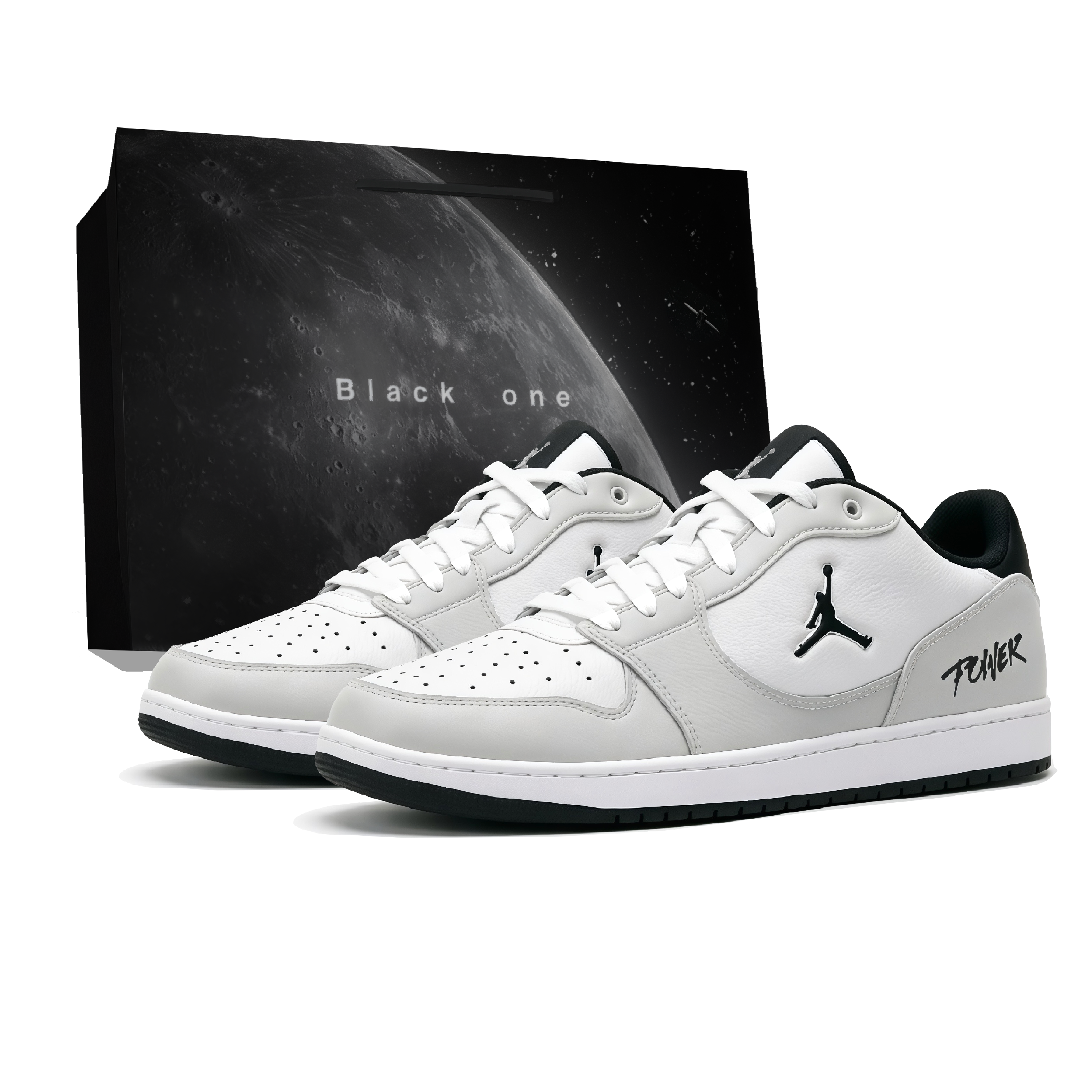 Custom Jordan Court Connect AJ Retro Low-Top Sneakers Black/White/Grey Menswear IQ5698-101 (Team93 - White Gray)