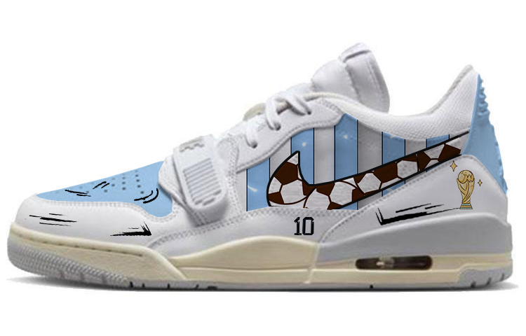 Custom Jordan Legacy 312 Low Argentina Qatar World Cup White Blue Basketball Shoes