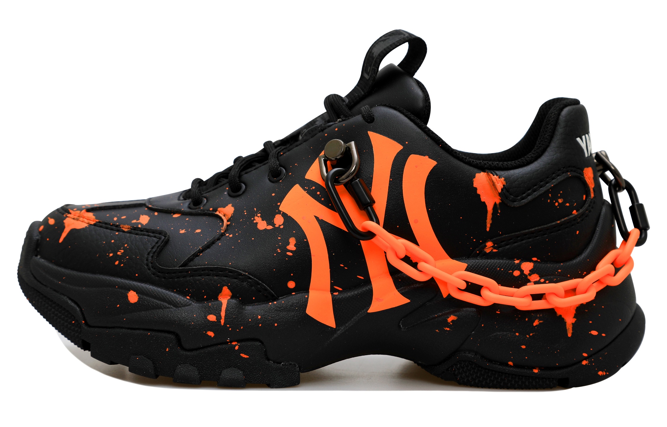 Custom MLB Big Ball Chunky Sneakers Black Orange Dad Shoes Durable Stylish 3ASHC104N-50BKS (Team69-Cool Black Orange)