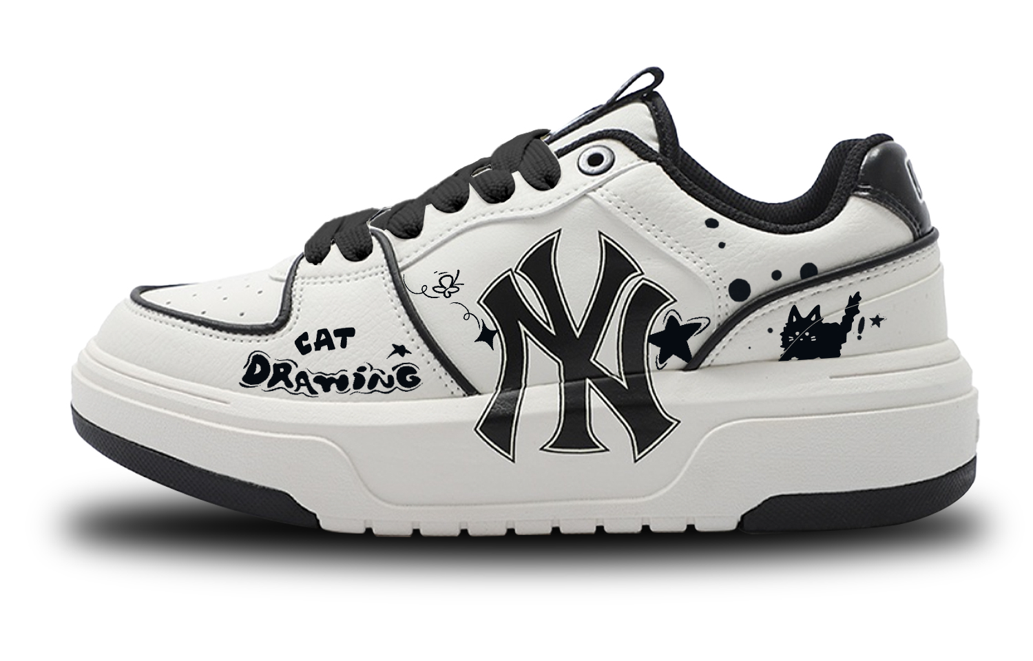 Custom MLB Chunky Liner Sneakers Shocked Cat Cute Lightweight Black White. 3ASXCA12N-50WHS (Team58 - Startled Cat)