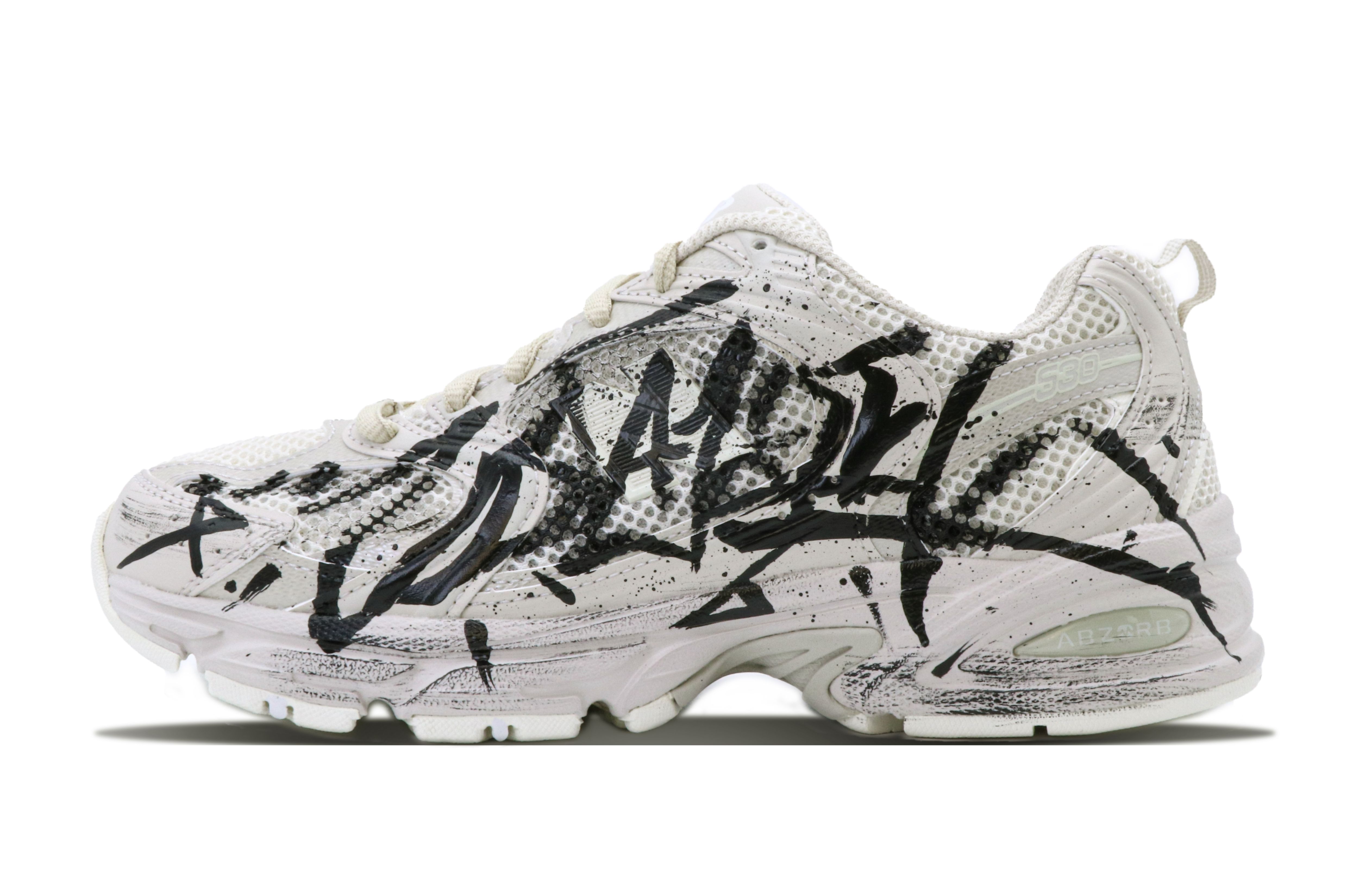 Custom New Balance 530 Low-Top Sneakers Beige - Graffiti, Retro, Breathable, . MR530AA1(D)(Team147-Graffiti)