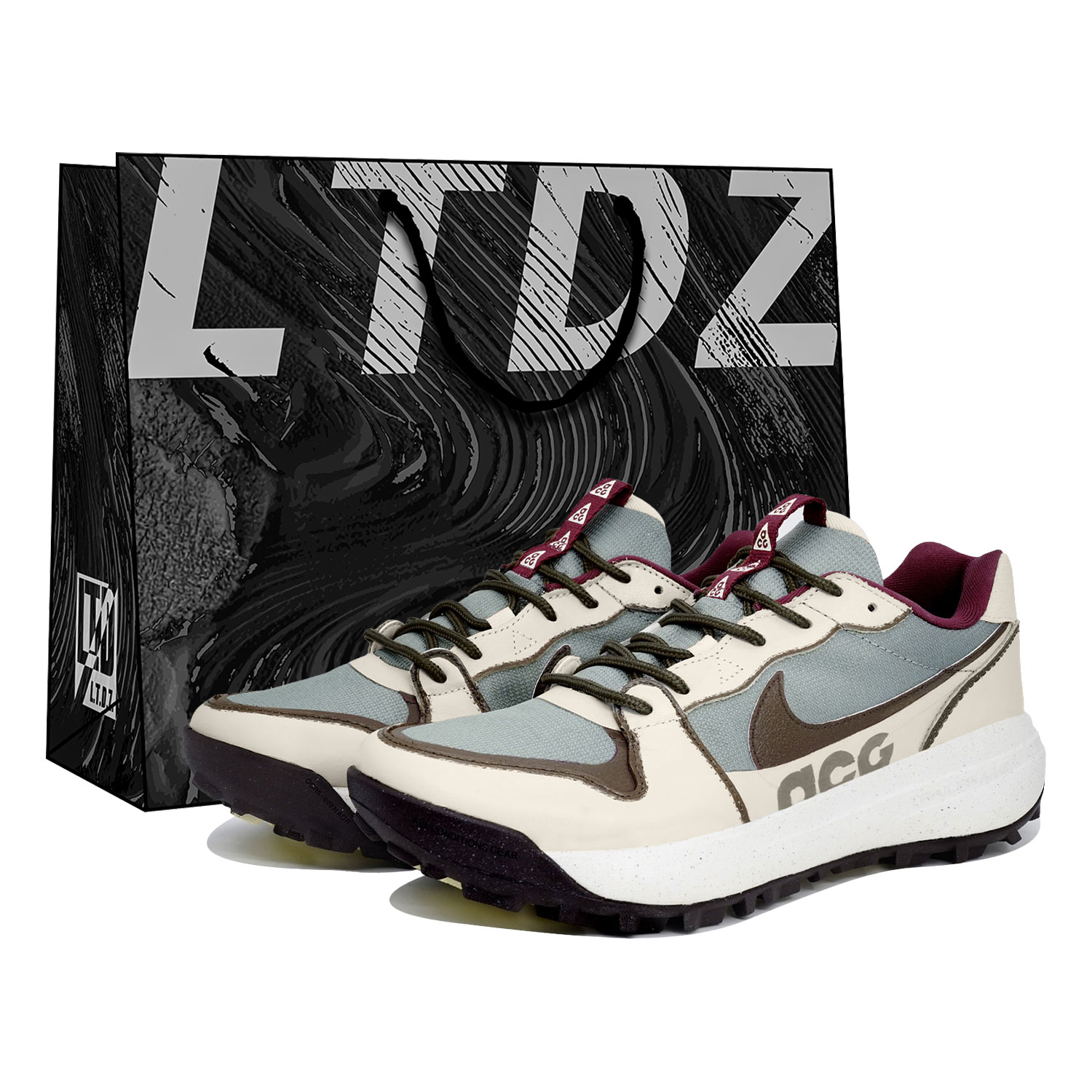 Custom Nike ACG Lowcate LTDZ Gray Green Coffee Outdoor Shoes Stylish Gift. DX2256-300 (Team113 Macaron S-BOX)