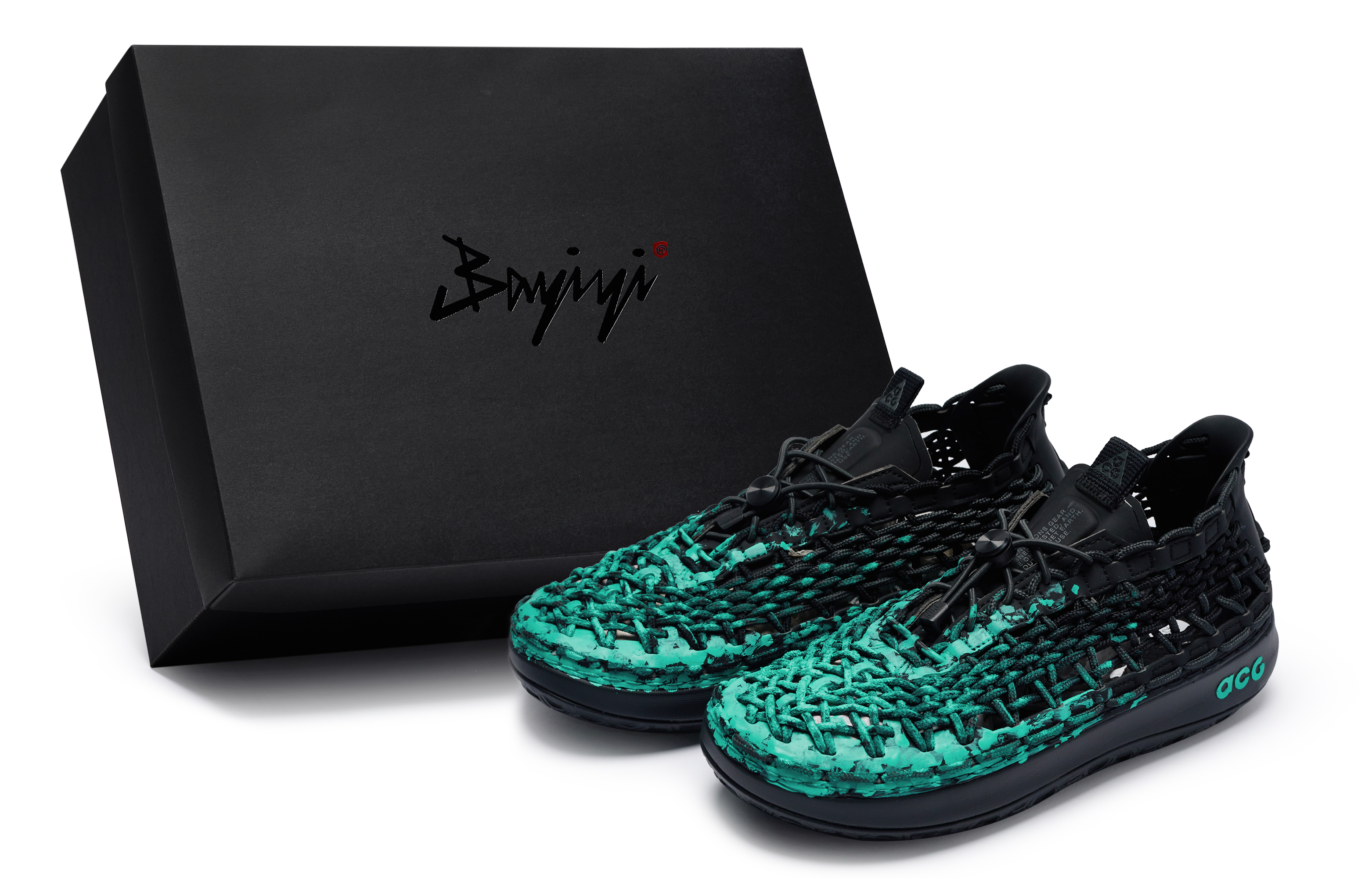 Custom Nike ACG Watercat+ 811 Space Traveler Black Tiffany Blue Sneakers. CZ0931-002 (Team80 - Time Travelers S-BOX for Men and Women).