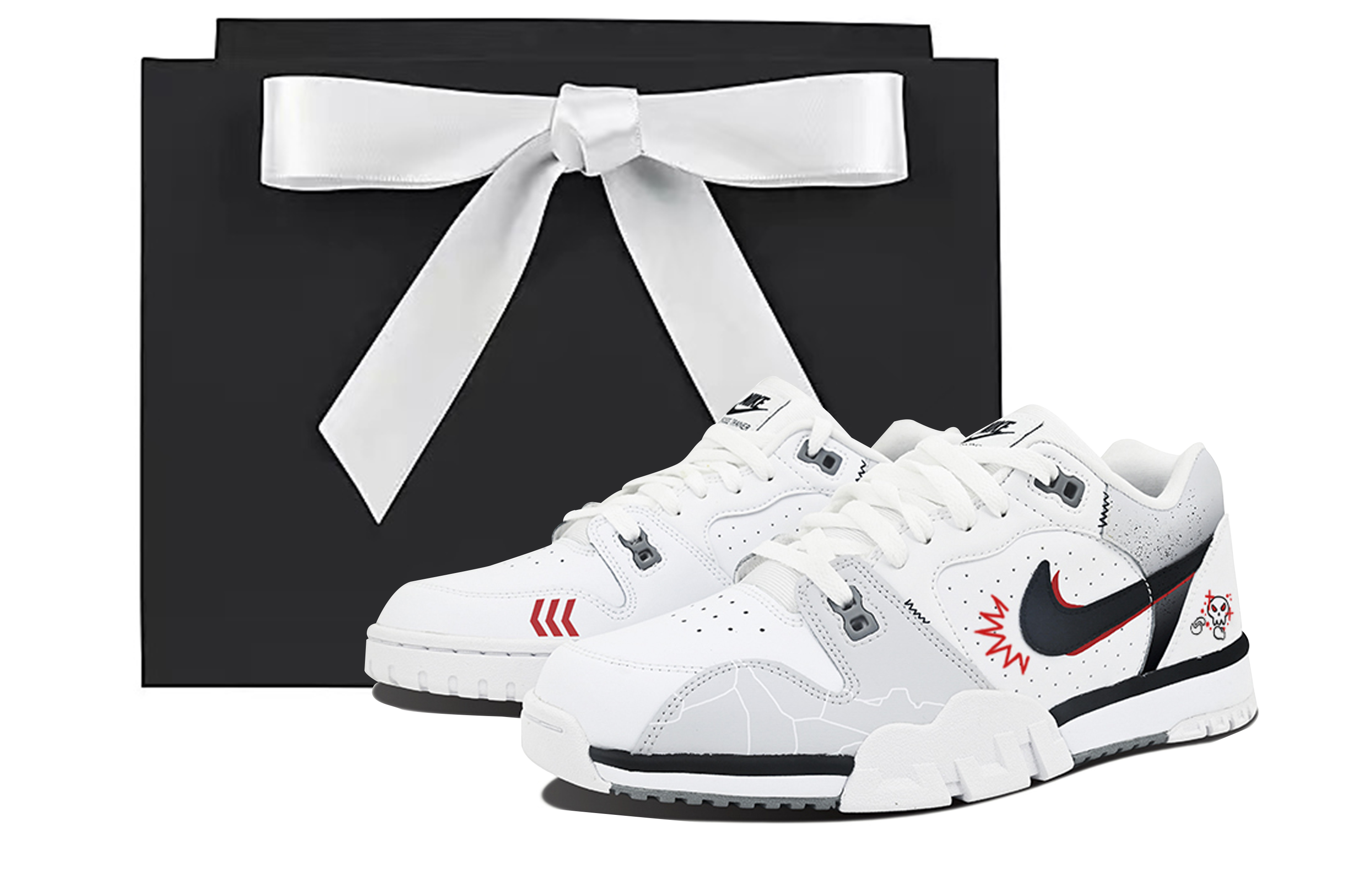 Custom Nike Air Cross Trainer 3 NinePro Boxing Skull Low Sneakers Black White Red CQ9182-106 (Team107 - Fighting Skull SBOX)