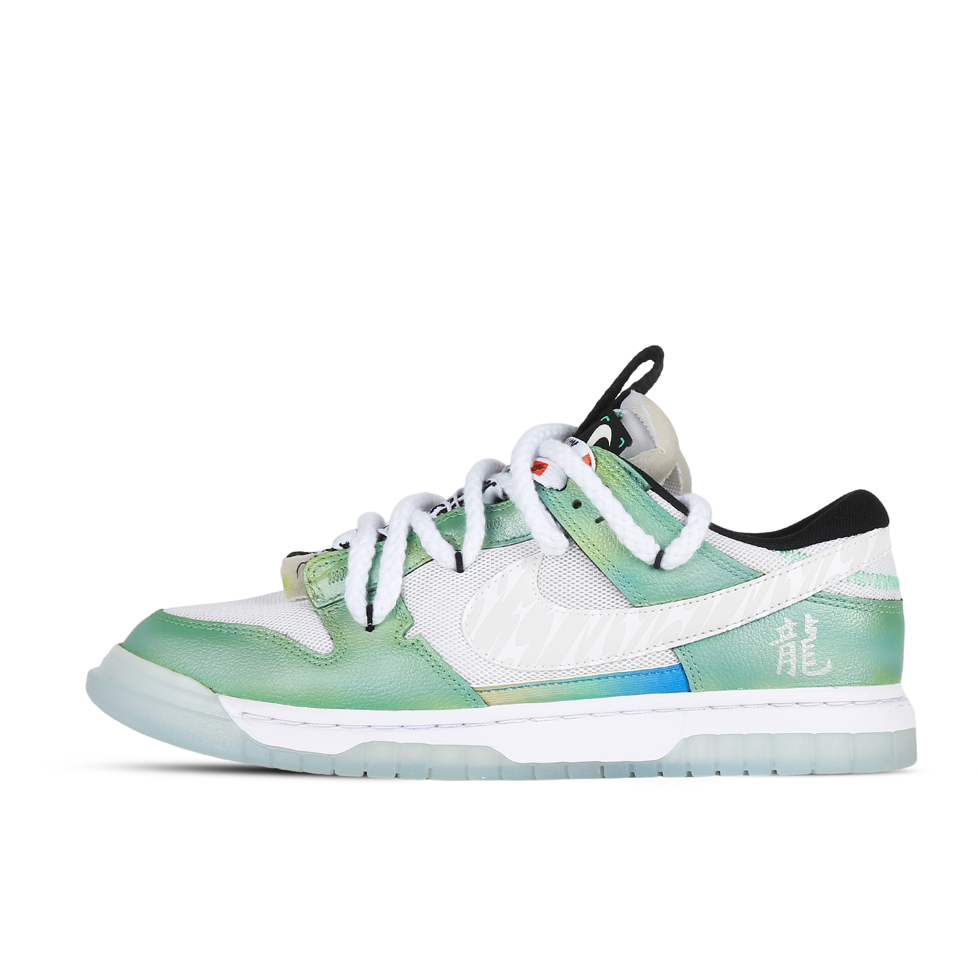 Custom Nike Air Dunk Jumbo - Year of the Dragon Jade Reflective Low White Green Sneakers FJ7067-114 (Team81 - Men's Jade Dragon)