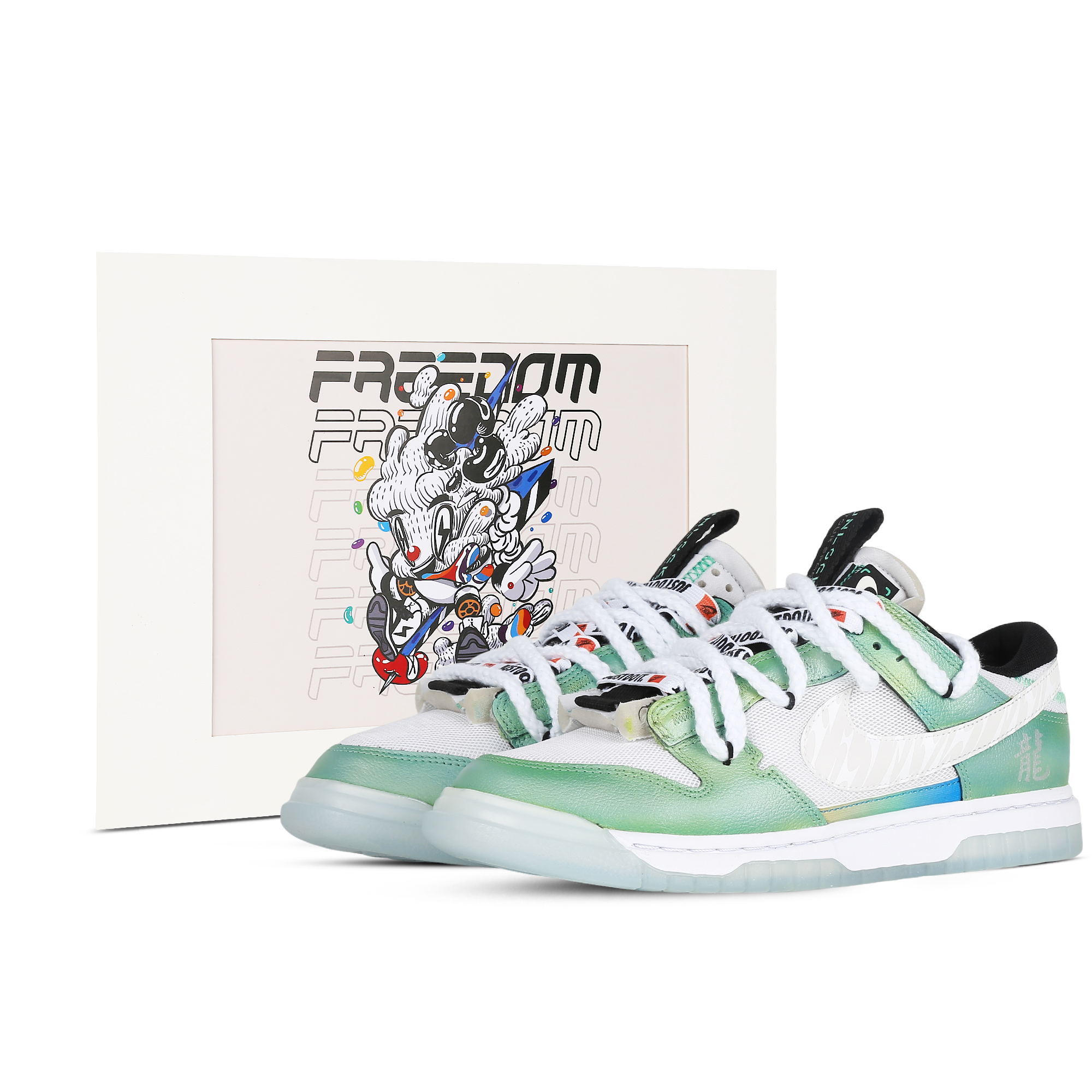 Custom Nike Air Dunk Jumbo 'Year of the Dragon' White Green Low-Top Sneakers. FJ7067-114 (Team81 Men's Yulong Collection)