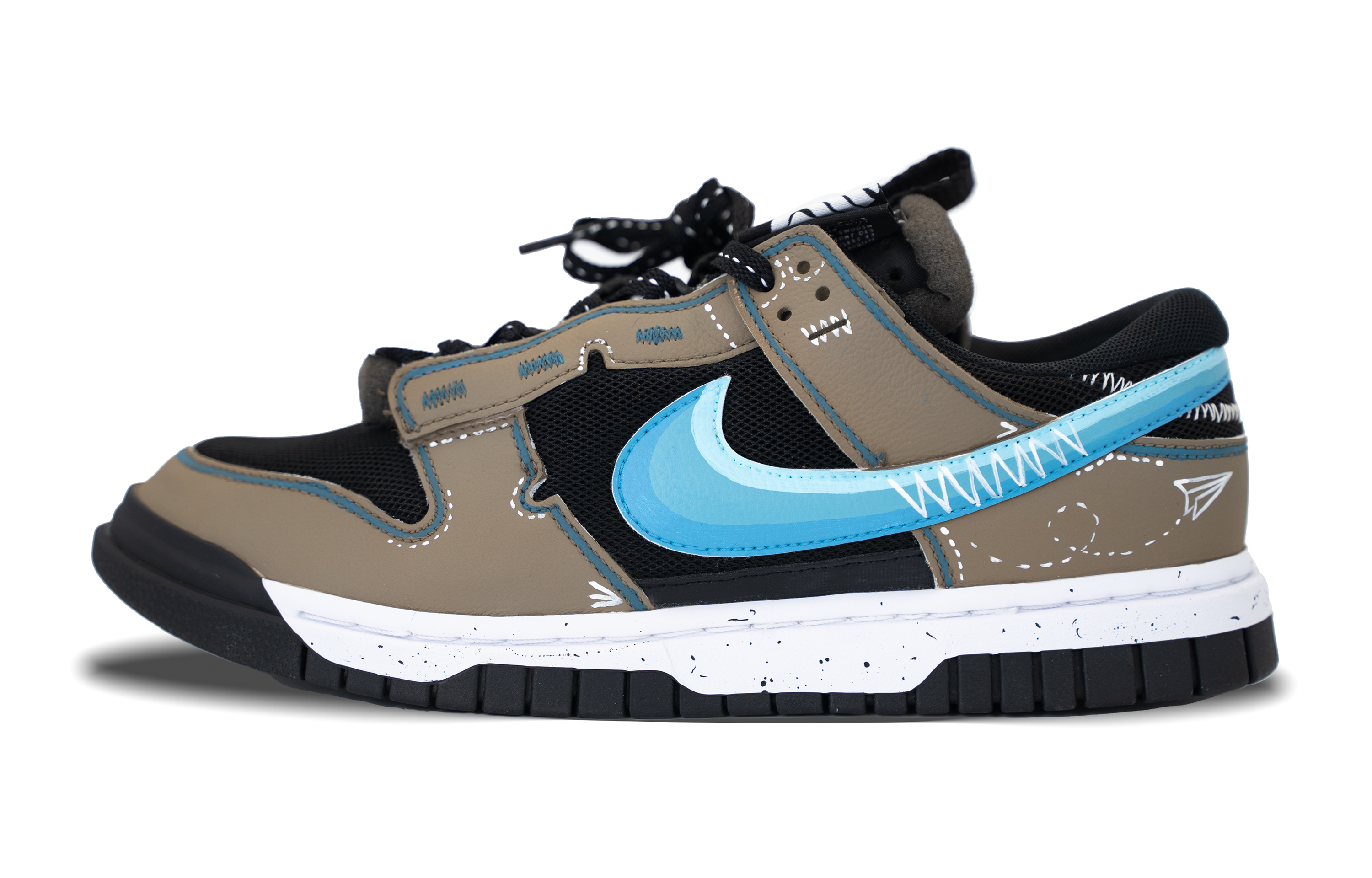 Custom Nike Air Dunk Jumbo Deconstructed Graffiti Brown Blue Men’s Low Sneakers DV0821-002 (Team162 Men's Cloud Traverse)