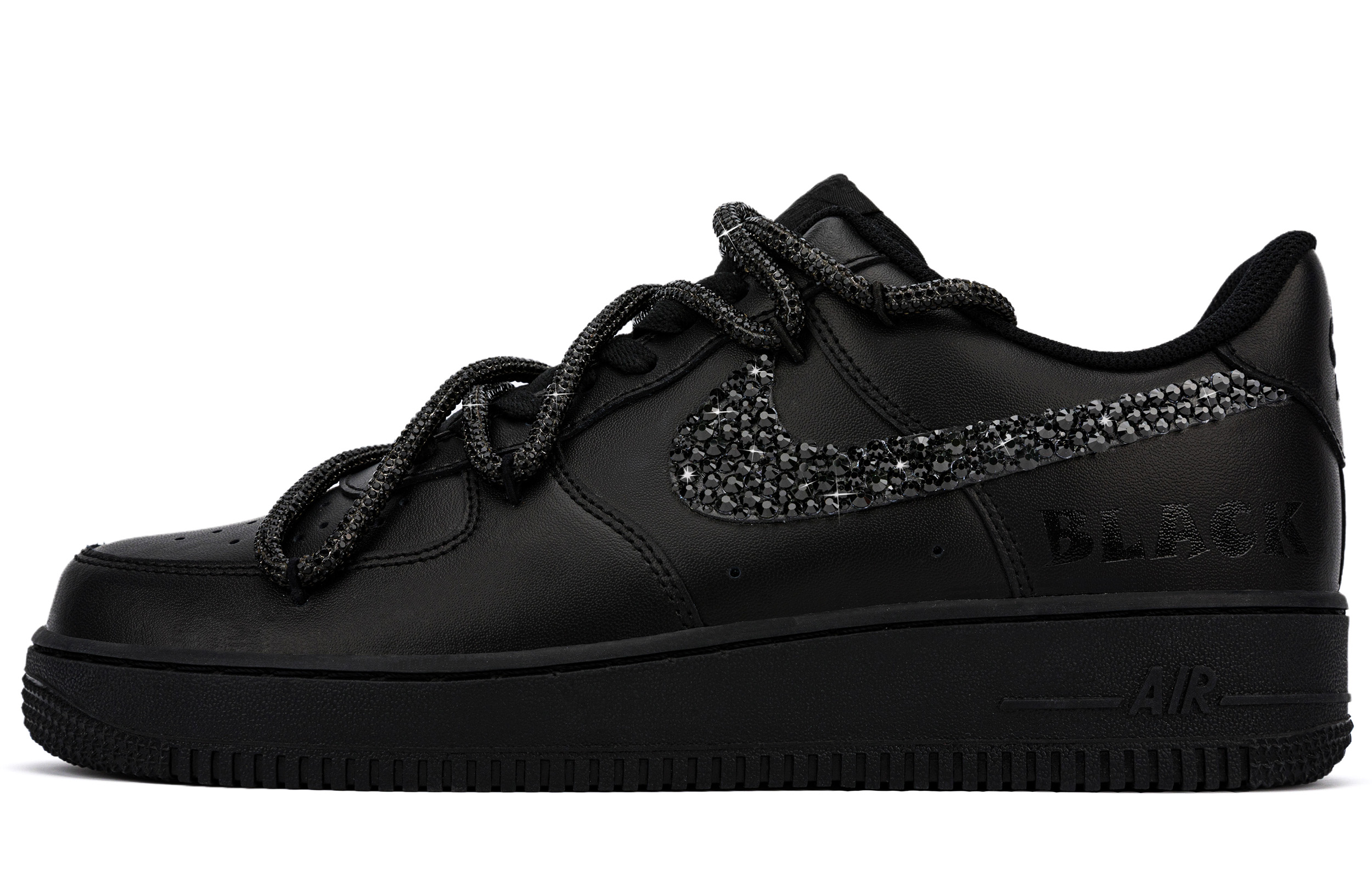 Custom Nike Air Force 1 Black Obsidian Diamond Deconstructed Low-Top Sneakers CW2288-001 (Team18-Sparkling Obsidian)