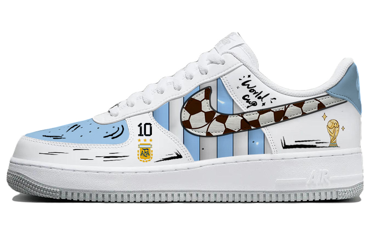 Custom Nike Air Force 1 Low Argentina Qatar World Cup Soccer Shoes White Blue FJ4146-100(TEAM56-FIFAWORLDCUP)