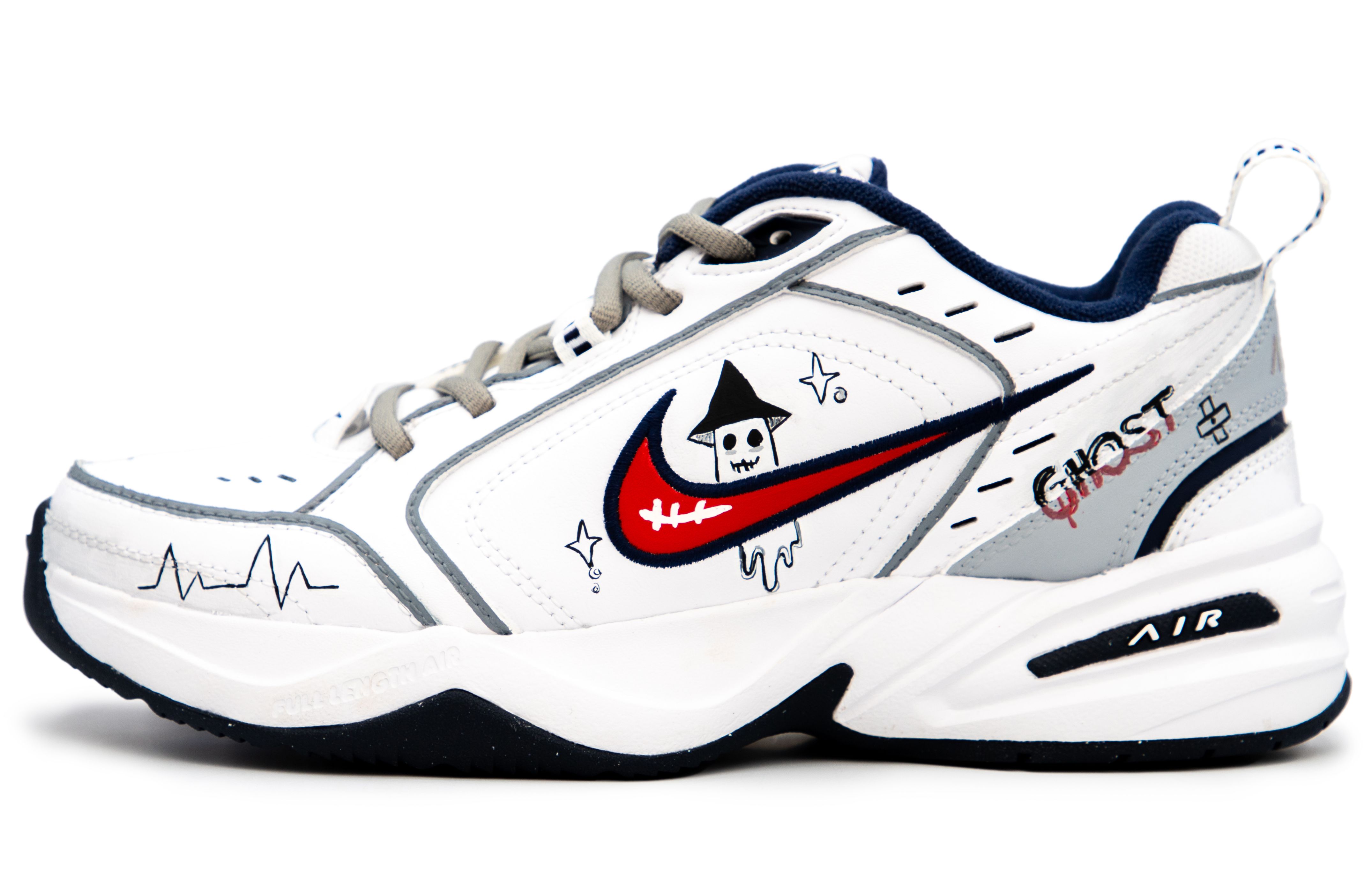 Custom Nike Air Monarch 4 Home Alone Retro Dad Shoes White/Blue Couple Style Sneakers 415445-102 (Team241 - "Home Alone")