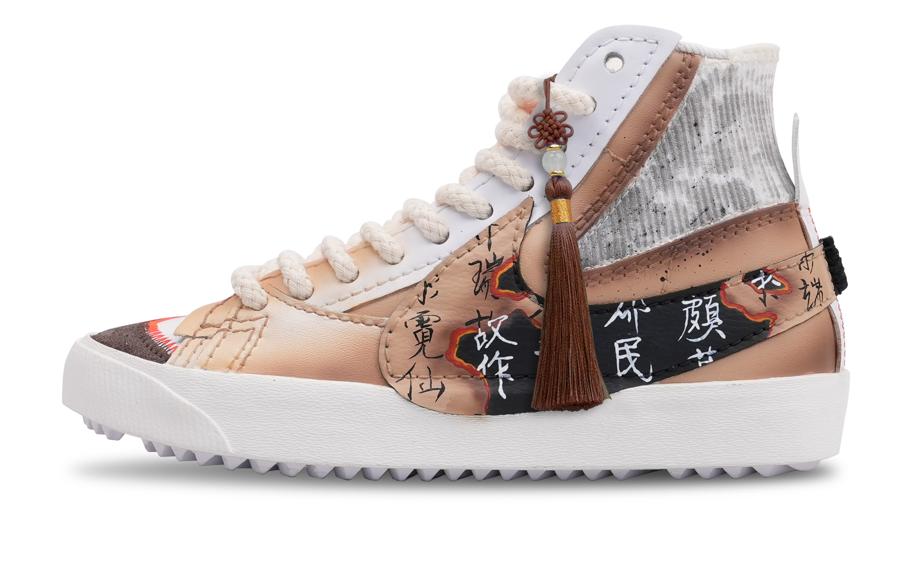 Custom Nike Blazer High "Cranes" Calligraphy Graffiti Chinese Style Sneakers. DD3111-100 (Team 162 - Zuikaku Design)