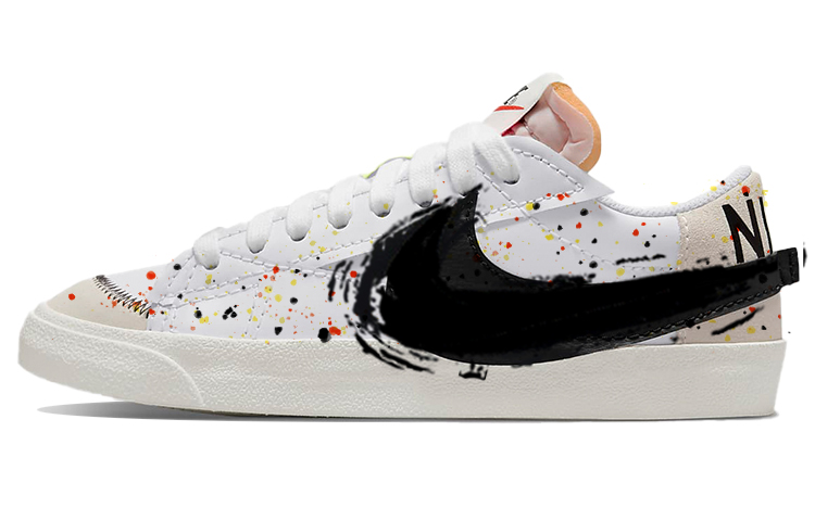 Custom Nike Blazer Low Multicolor Swoosh Splatter Low-Top Sneakers White/Black Men DN2158-101 (Team56 - Colorful Splatter Design)