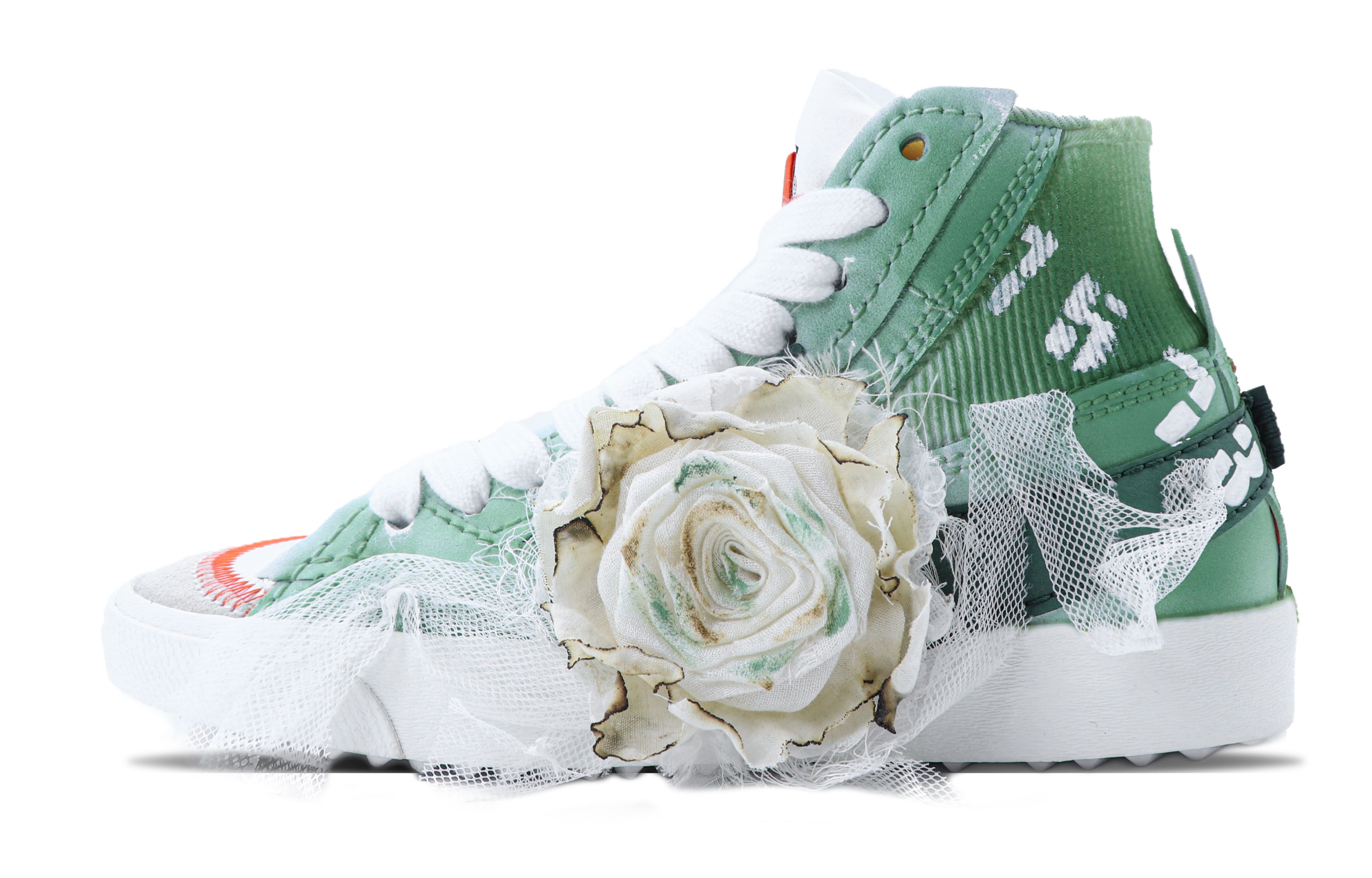 Custom Nike Blazer Mid Green Spring Vibes Romantic Artistic Sneakers DD3111-100 (Team 147 - Spring Harmony and Bright Scenery)