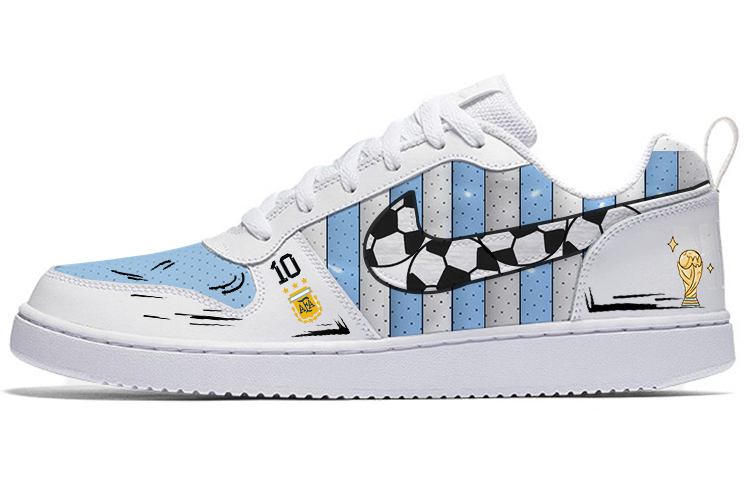 Custom Nike Court Borough Low Argentina World Cup Soccer Shoes White/Blue Men