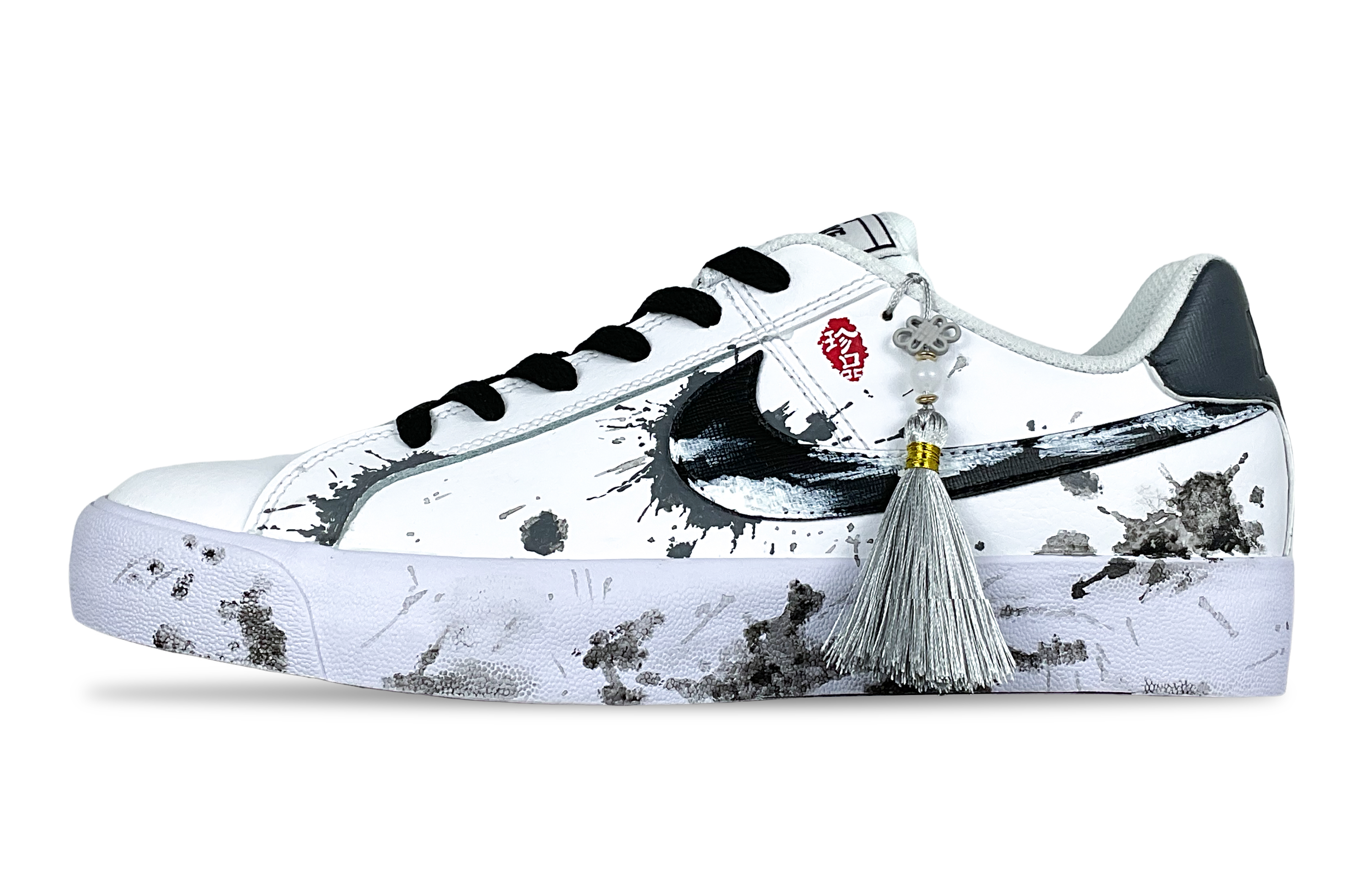 Custom Nike Court Royale AC White Black Ink Splash Minimalist Low-top Sneakers BQ4222-103 (Team267-Ink Charm Flowing Light)