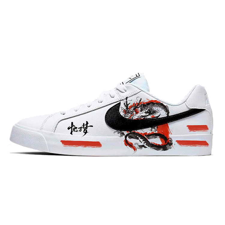 Custom Nike Court Royale AC White/Black/Red Low-Top Sneakers Casual Shoes BQ4222-103(Team183-Chenlong Wanmeng)