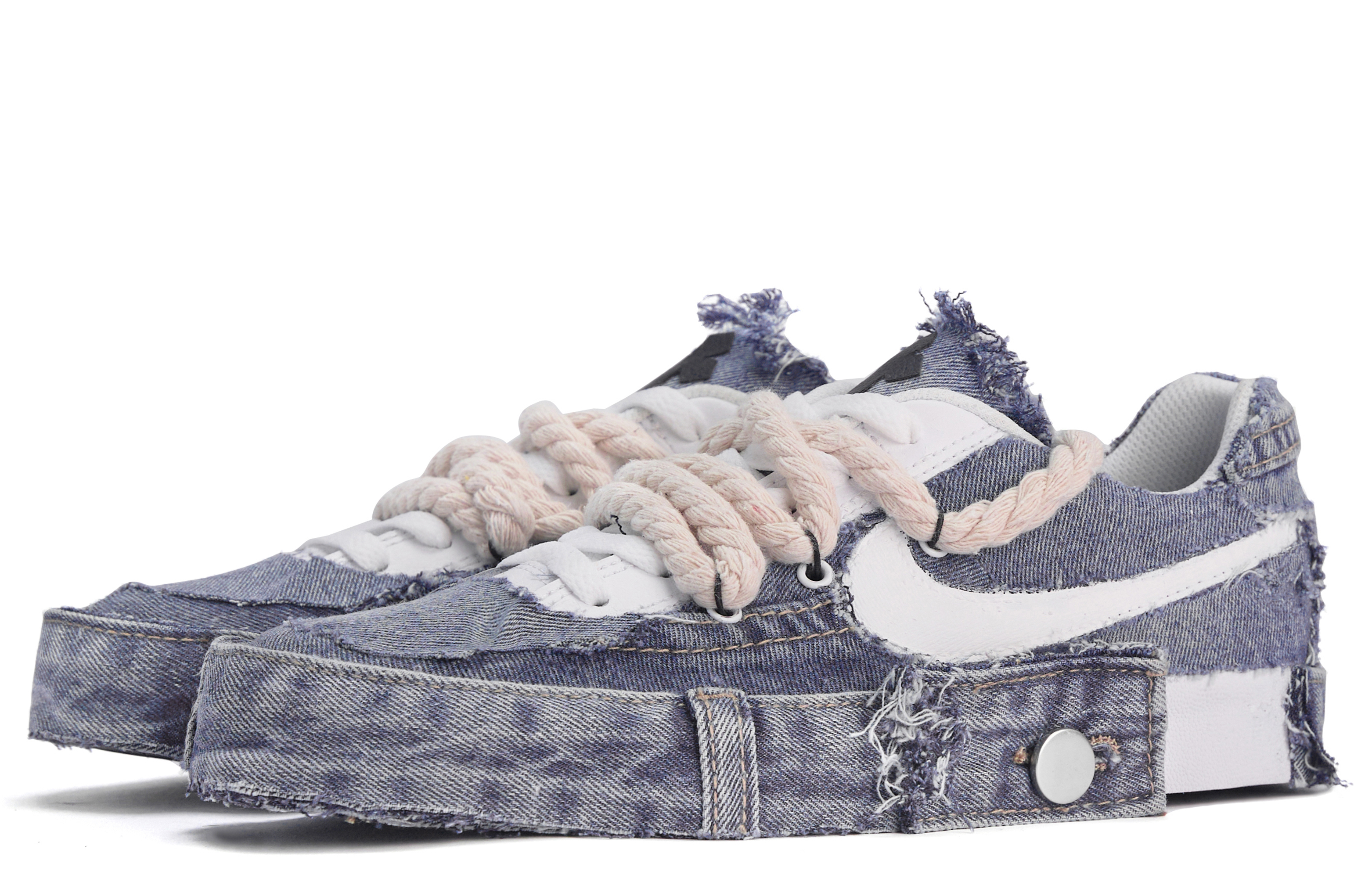 Custom Nike Court Royale Denim Patchwork Deconstructed Low-Top Sneakers Blue BQ4222-103 (TeamM - Denim Remake)