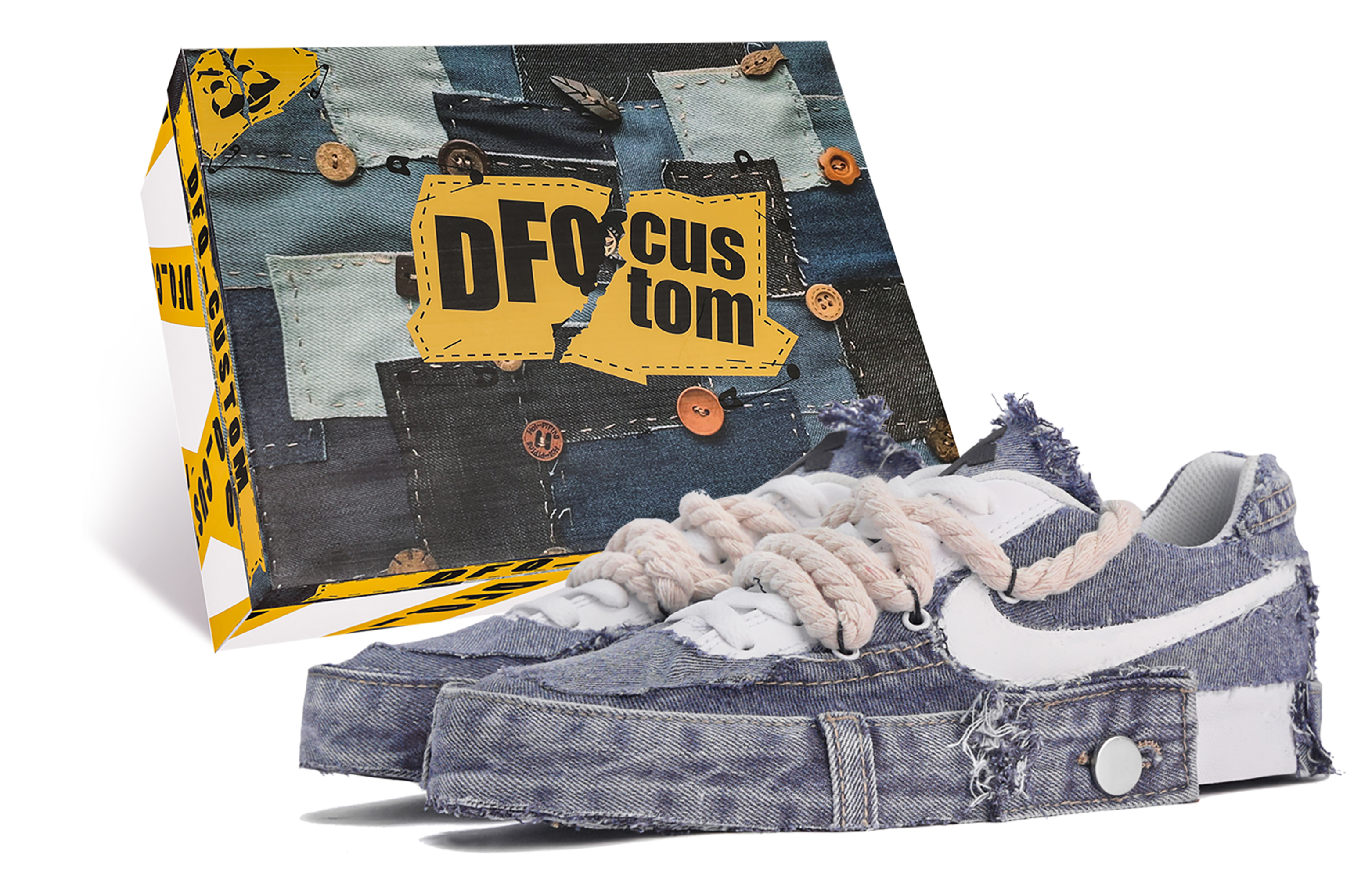 Custom Nike Court Royale Denim Patchwork Deconstruction Casual Low-Top Sneakers BQ4222-103 (TeamM Denim Customization -- BOX)