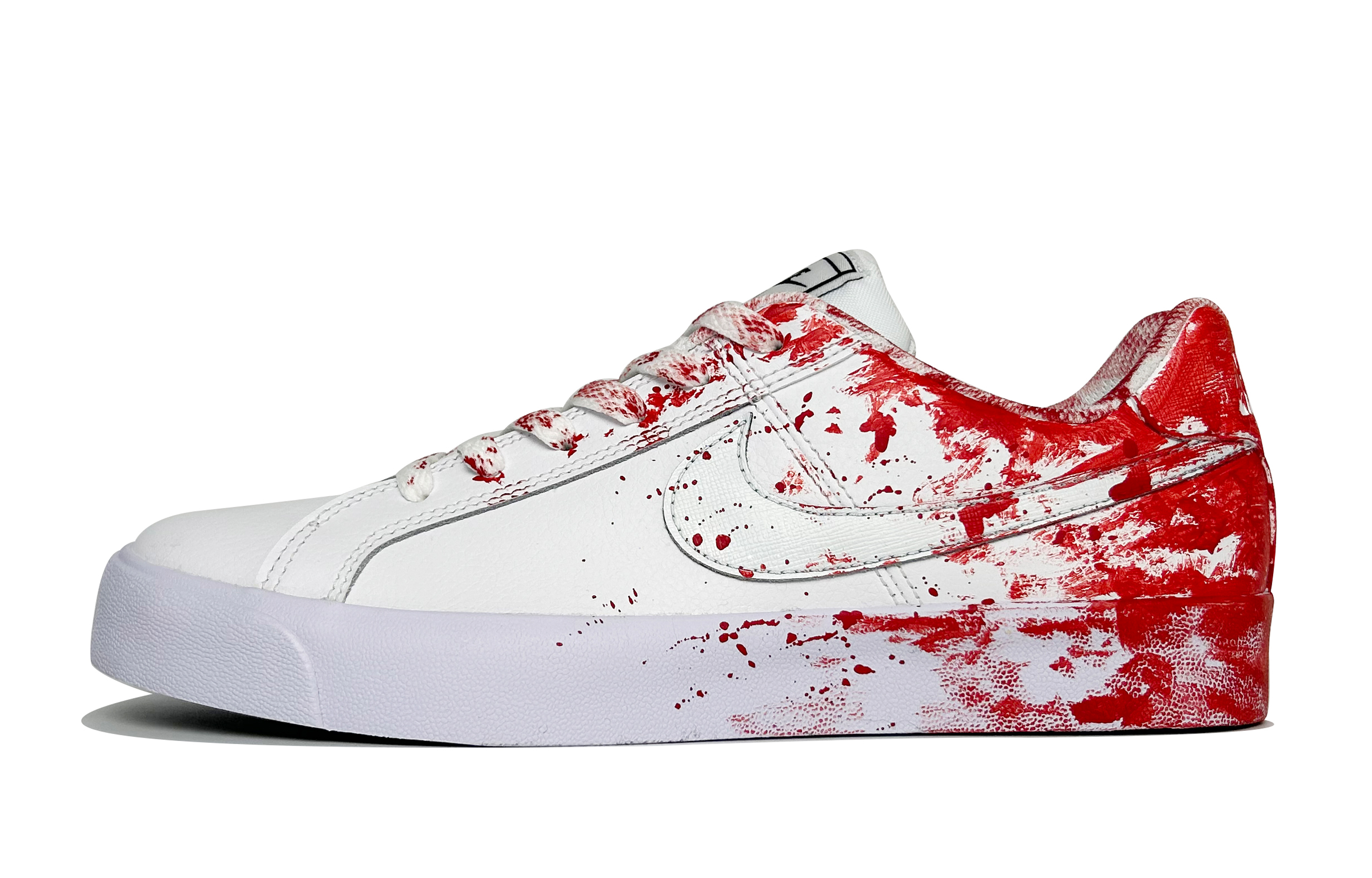 Custom Nike Court Royale Red White Splatter Gradient Sneakers . BQ4222-103 (Team146-Crime Scene Investigation)