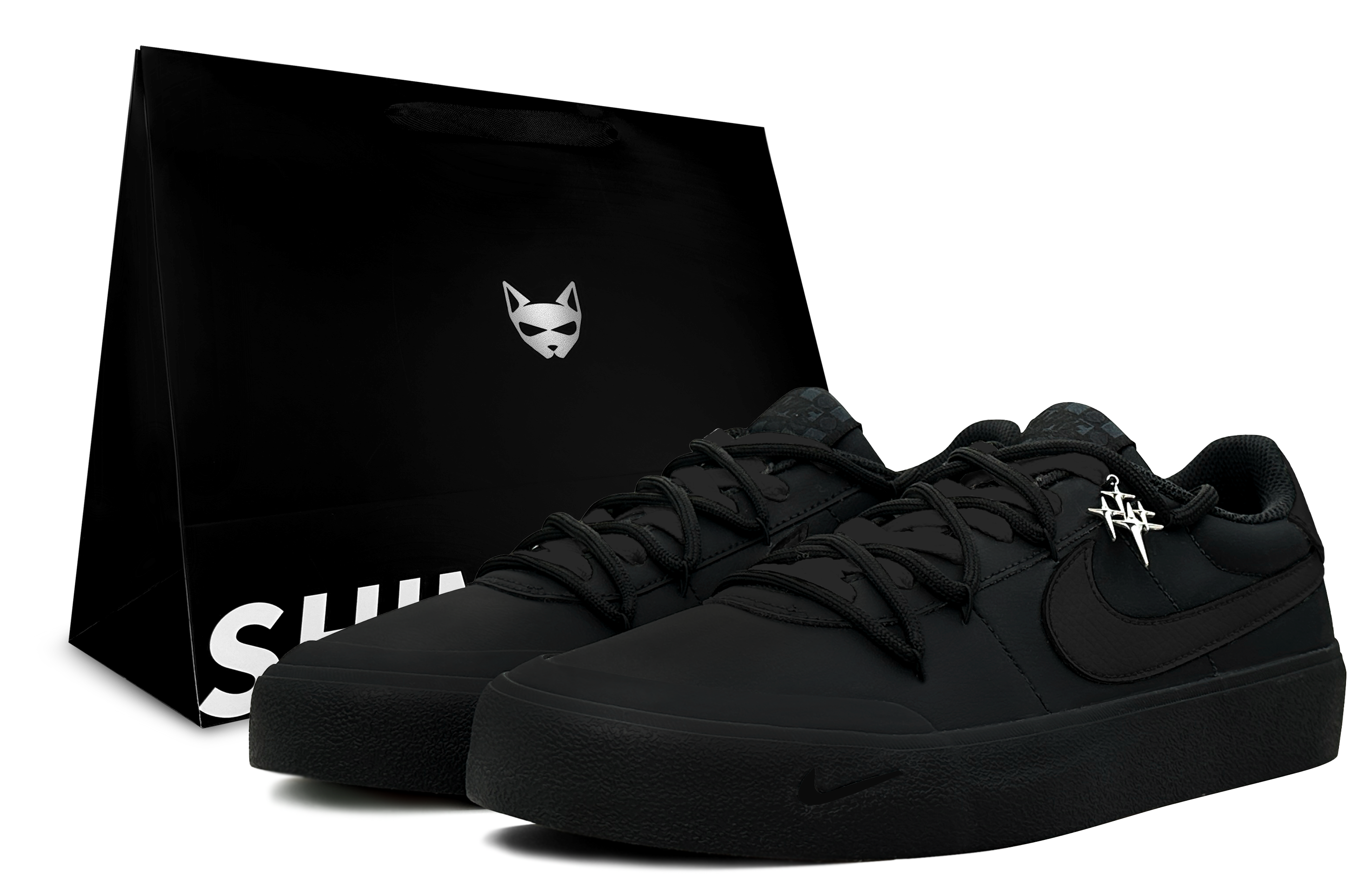Custom Nike Court Shot Low Black Sneakers - Sleek, Stylish & Durable Design FQ8146-001 (Team79-Dark Night Phantom S-BOX)