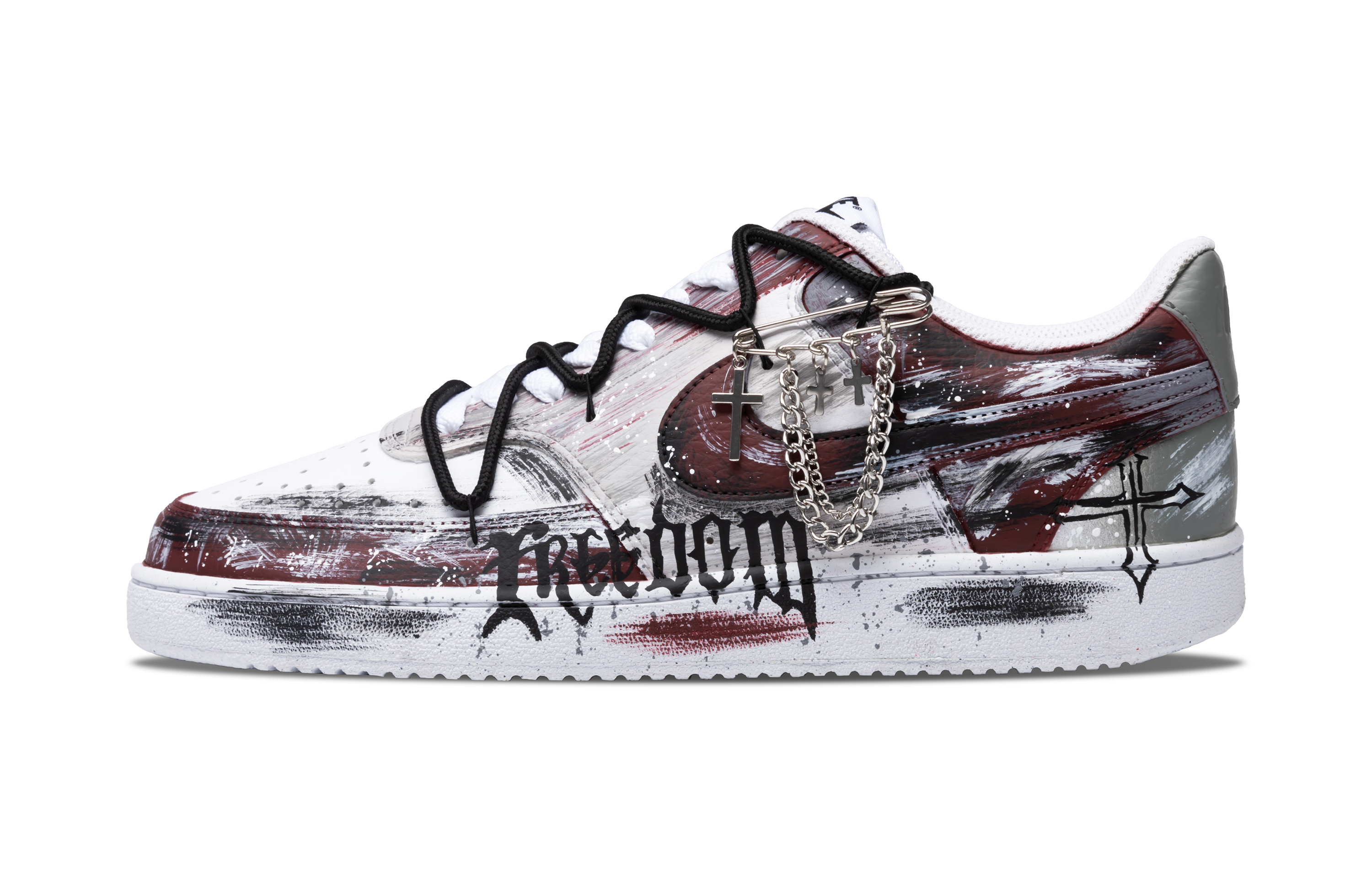 Custom Nike Court Vision 1 Gothic Deer Graffiti Black Red Low-Top Sneakers DH2987-101 (Team-152 Bloody Deer).
