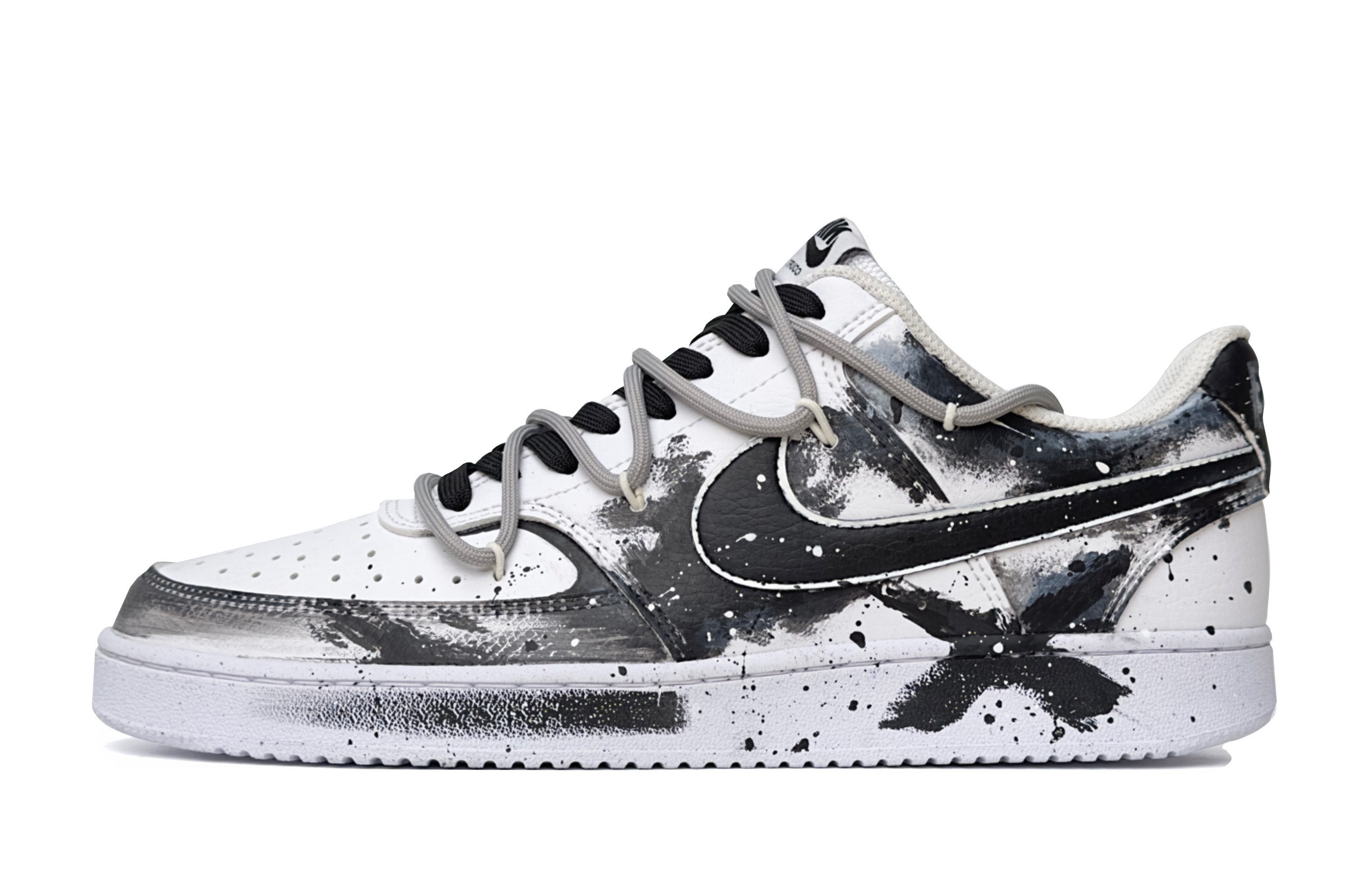 Custom Nike Court Vision 1 Low Shadow Black White Deconstructed Low-Top Sneakers DH2987-101 (Team11 Black & White Men's Shadow Sneakers)