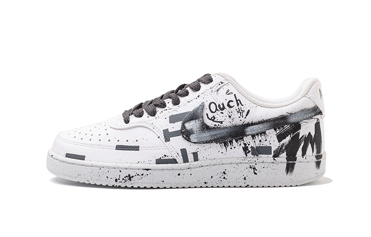 Custom Nike Court Vision Low "Stepped Monster" Patchwork Doodle Black White Sneakers. DH2987-101 (Team109 - Staircase Monster)