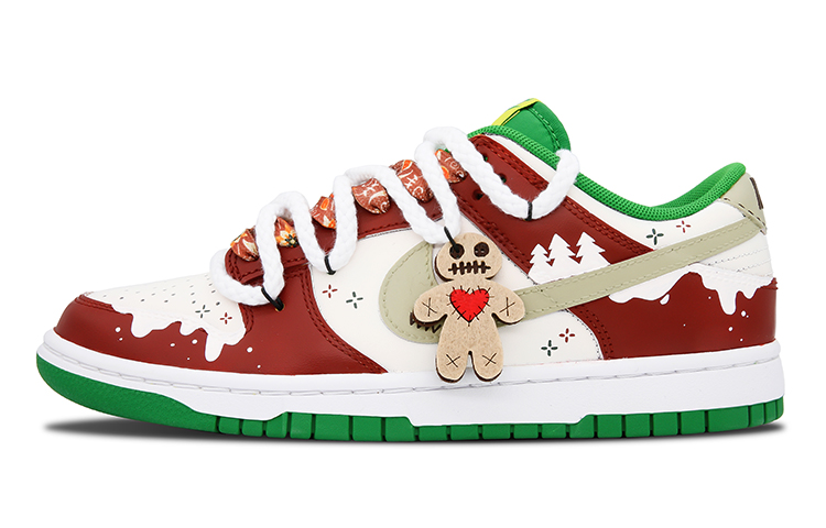 Custom Nike Dunk Low Christmas Paisley Gingerbread Snow Holiday Sneakers Red/Green. DV0833-300 (Team73-Christmas Cashew)