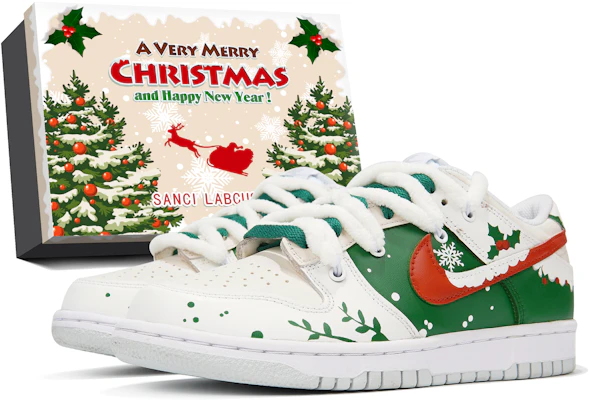 Custom Nike Dunk Low Christmas Snow Gift Box White Green Sneakers DV0831-101 (Teamp Snowgrass Ring S-BOX) Buy Custom Nike Dunk Low Christmas Snow Gift Box White Green Sneakers DV0831-101 (Teamp Snowgrass Ring S-BOX)