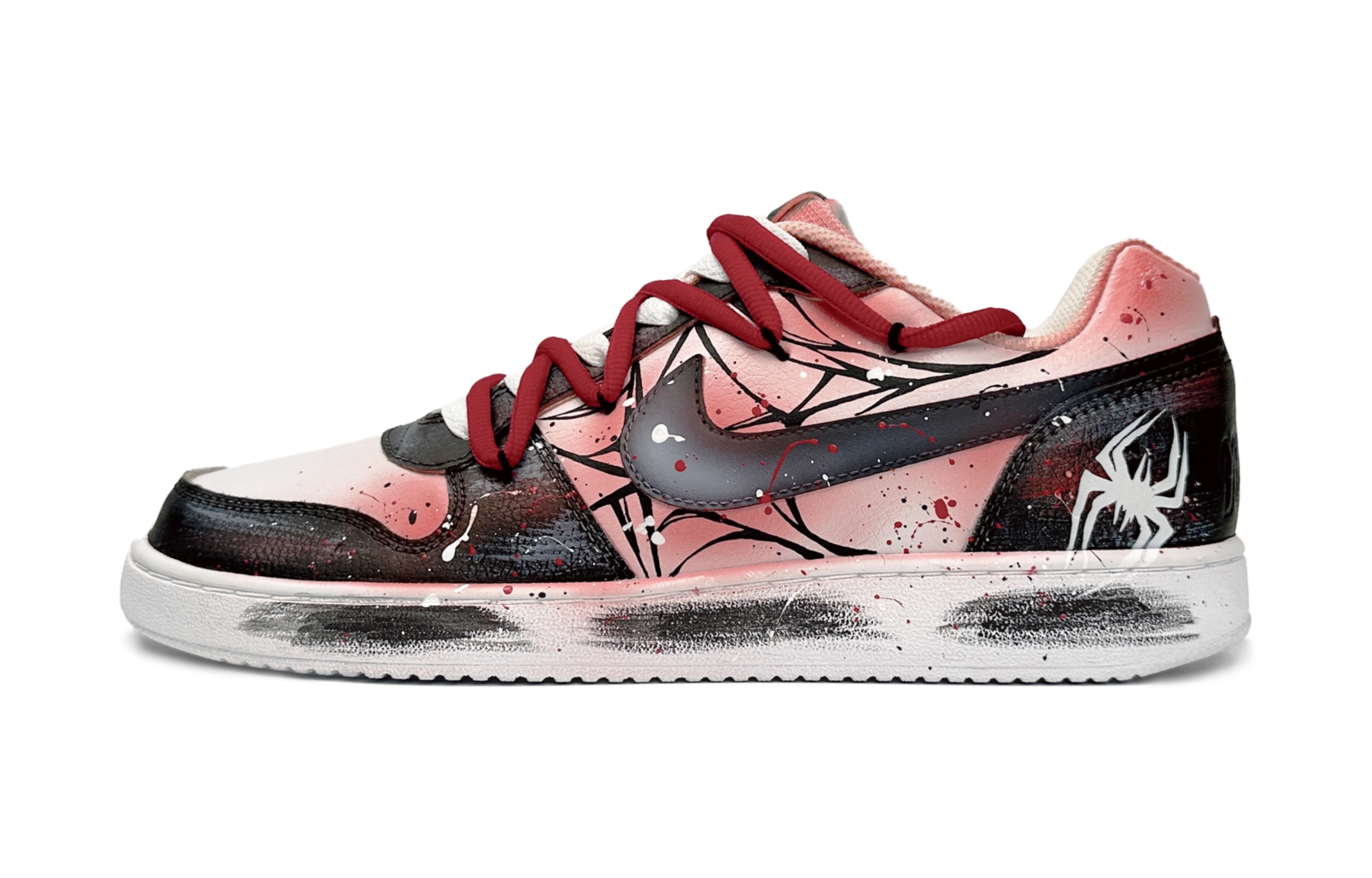 Custom Nike Ebernon Low Black Red Splatter Stylish Retro Low-Top Sneakers AQ1775-100 (Team87-Parallel World Men's Black and Red Edition)