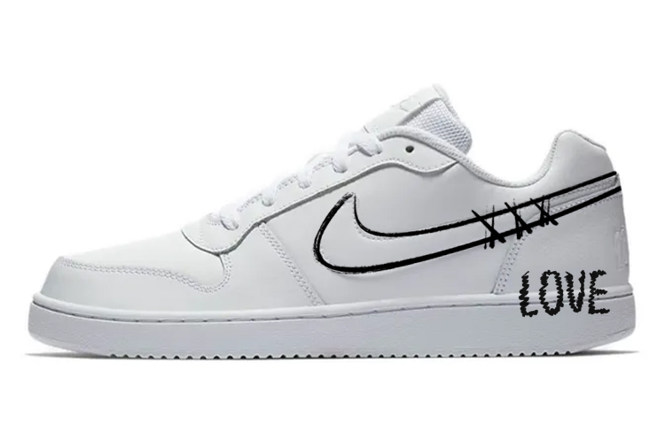 Custom Nike Ebernon Low Cupid Arrow Patchwork Heart White Black Sneakers AQ1775-100 (Team10 - Patchwork Heart)