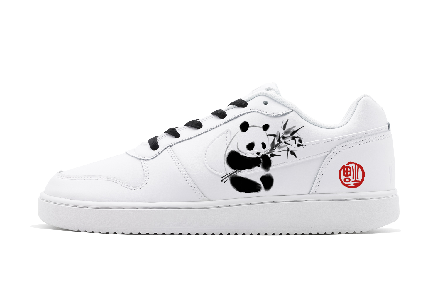 Custom Nike Ebernon Low Panda Blessing Retro Classic Lightweight Sneakers Black/White/Red AQ1775-100 (Team140 - Panda Blessing)
