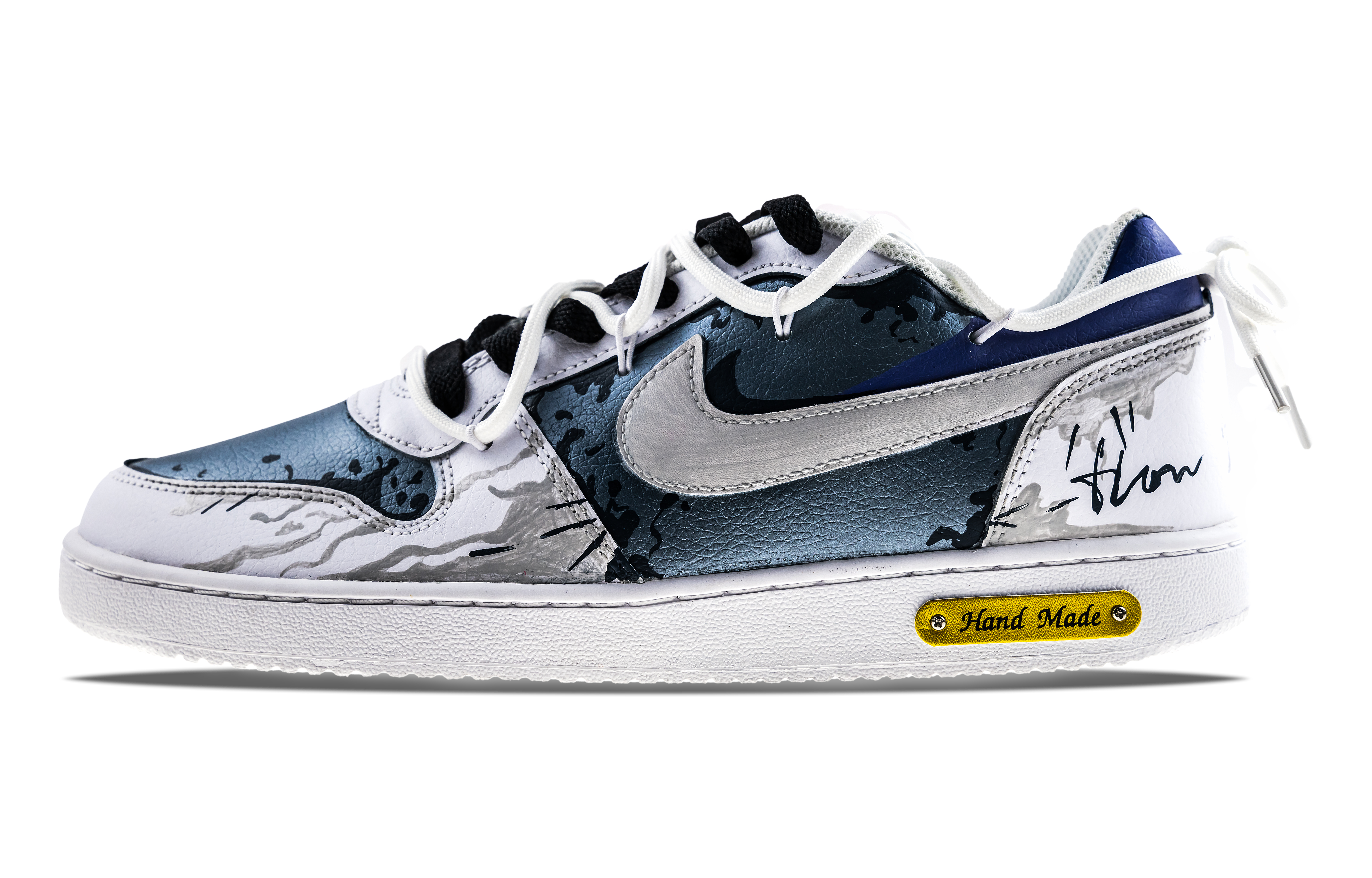 Custom Nike Ebernon Low Silver Gradient Black Graffiti Casual Sneakers White AQ1775-100 (Team240-Silver Mountain Spring)