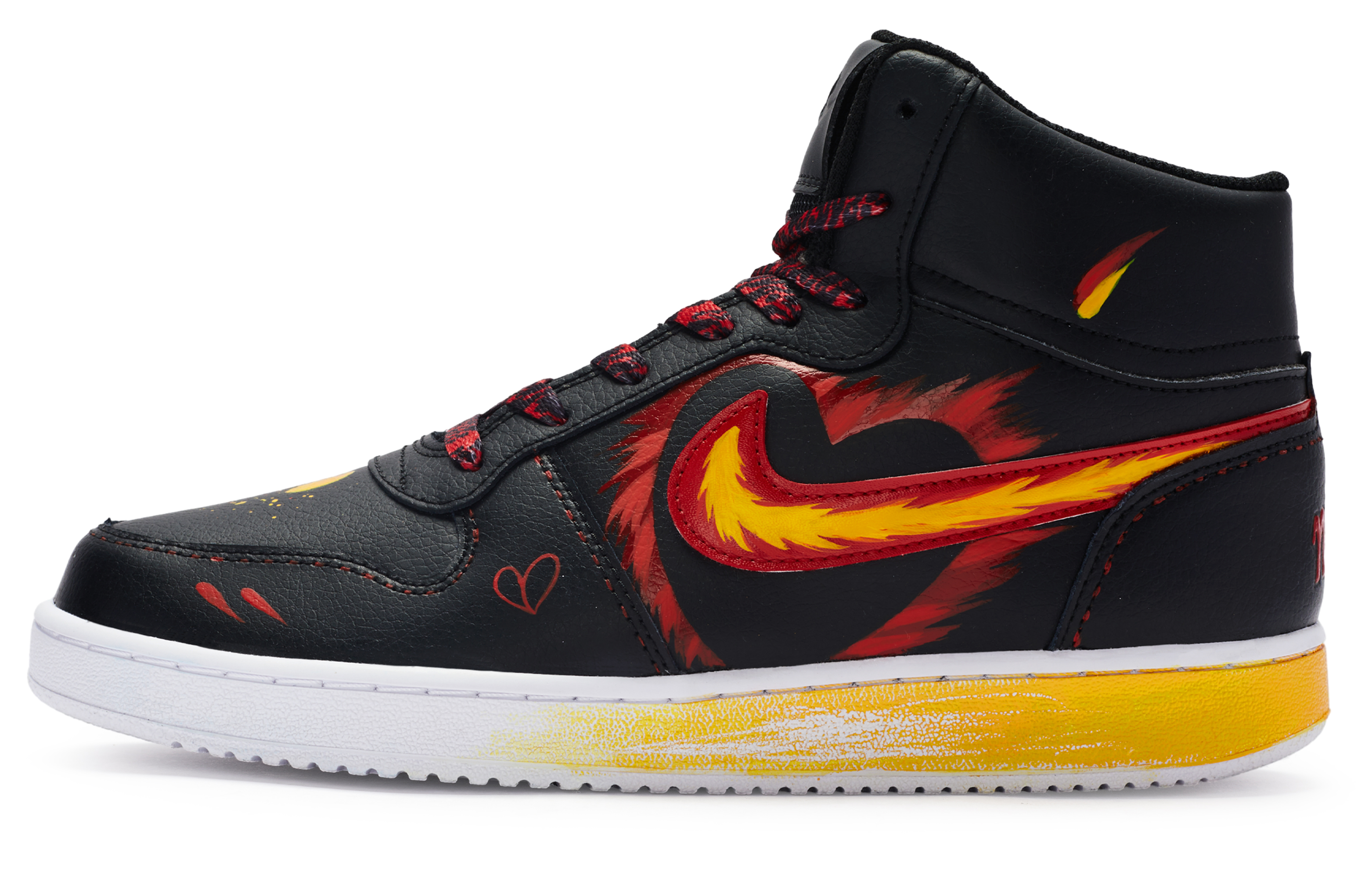 Custom Nike Ebernon Mid Black Red Sneakers - Sleek, Stylish, Non-Slip. AQ1773-002 (Team80 Men's Passion Like Fire)