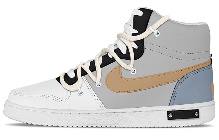 Custom Nike Ebernon Mid Grey Blue Retro Street Style Casual Sneakers. AQ1773-100 (TeamY Men's Retro Style Gray and Blue)