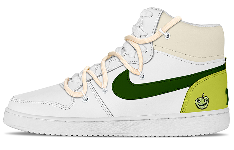 Custom Nike Ebernon Mid Retro Street Style Neon Green Apple Vibe Sneakers. AQ1773-100 (TeamY Men's Retro Green Apple & Off-Green Sneakers)