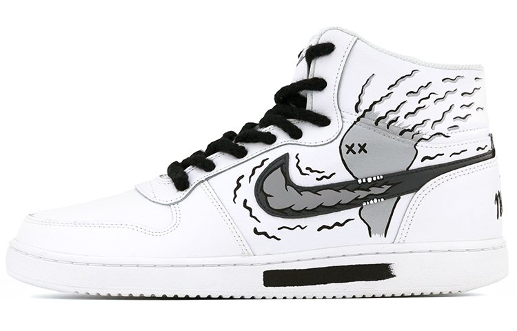 Custom Nike Ebernon Mid Street Style Graffiti Retro Black White Sneakers. AQ1773-100 (Team Shi - New Gray Spirit Graffiti A)