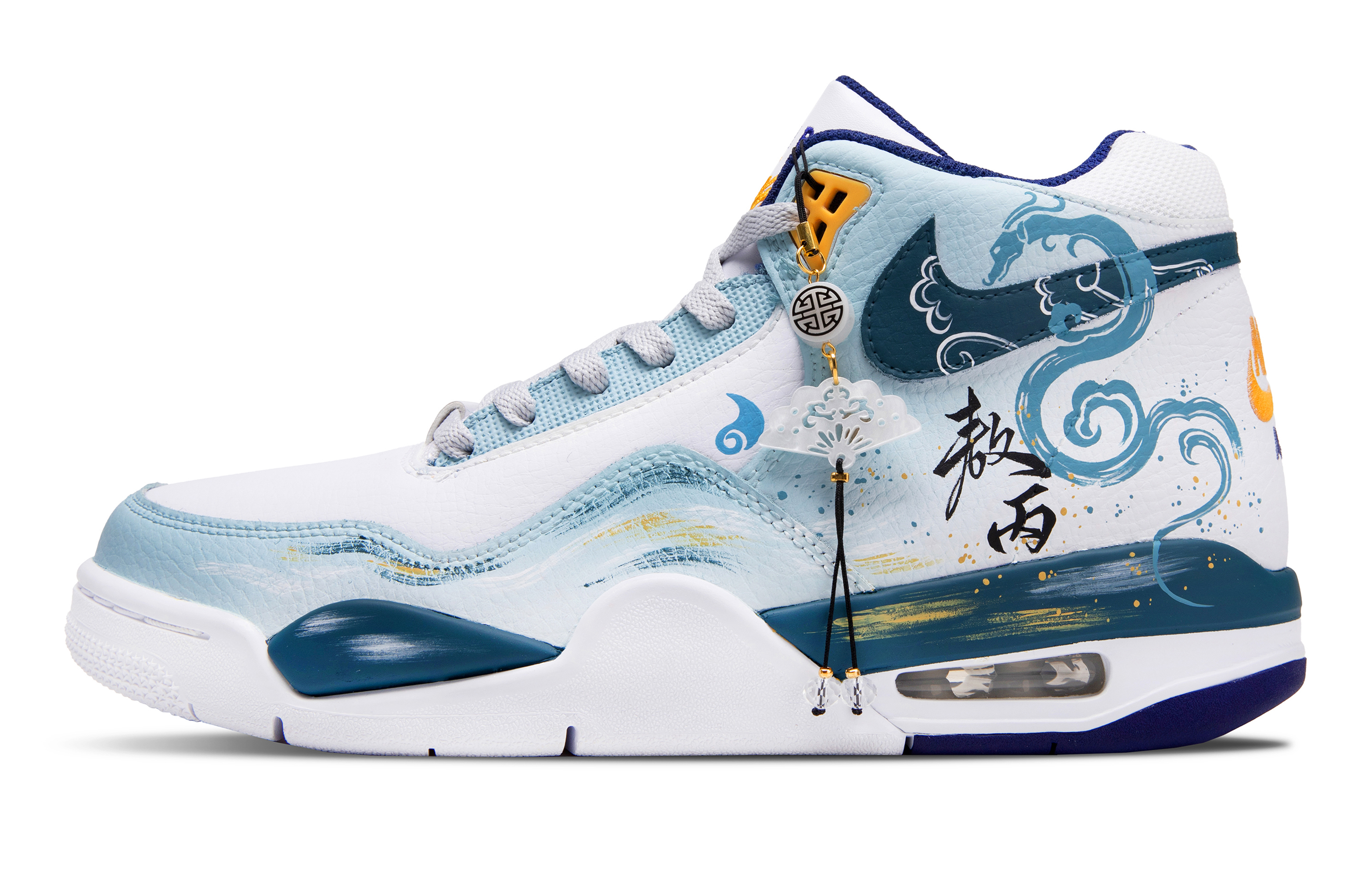 Custom Nike Flight Legacy Ao Bing Dragon White Blue Retro Basketball Shoes Men BQ4212-102 (Team864-Tokai Spirit Pearl)