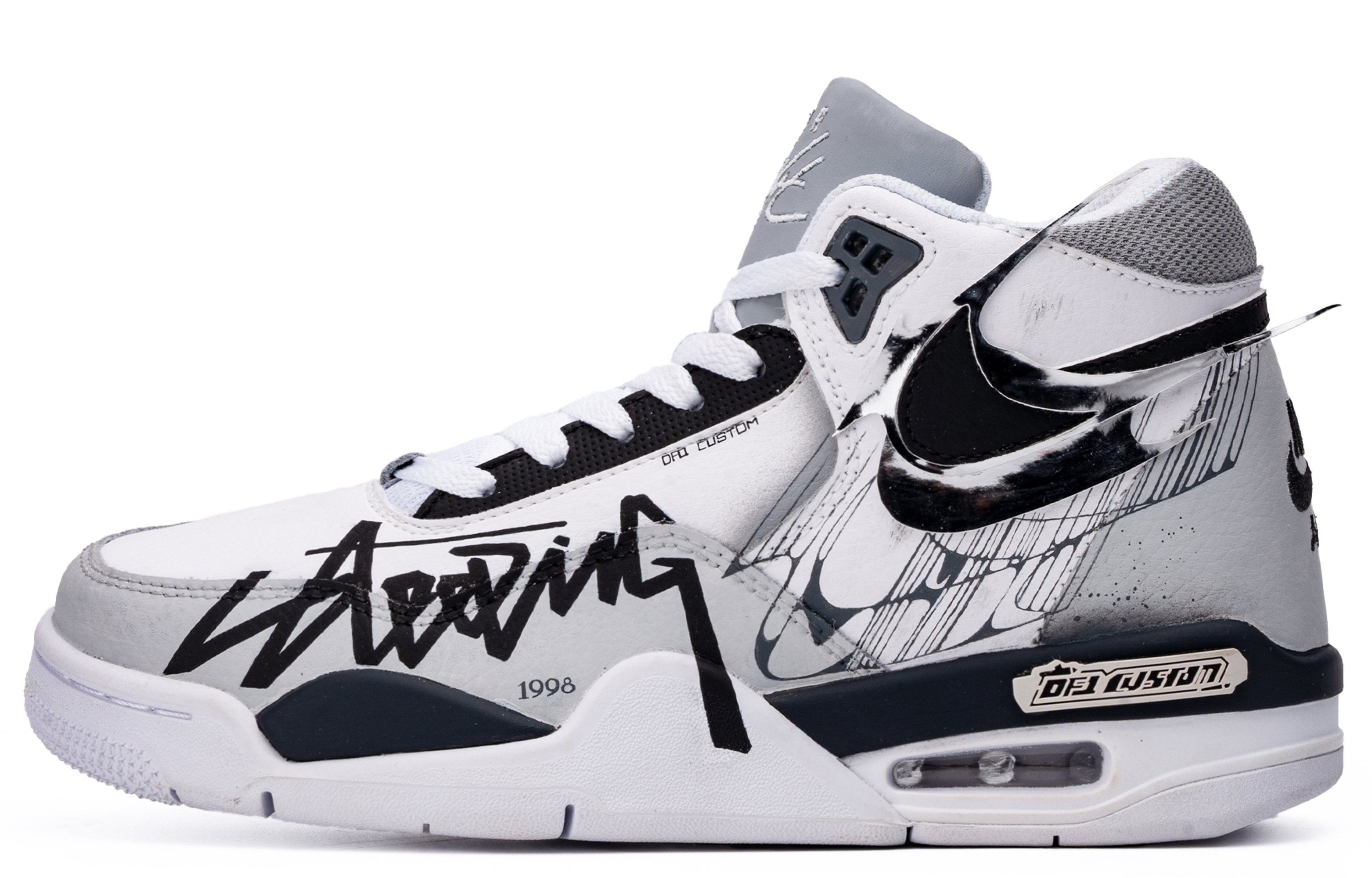 Custom Nike Flight Legacy Da Vinci Silver Graffiti Mid-Top Retro Sneakers BQ4212-101 (TeamM - Silver Wing)